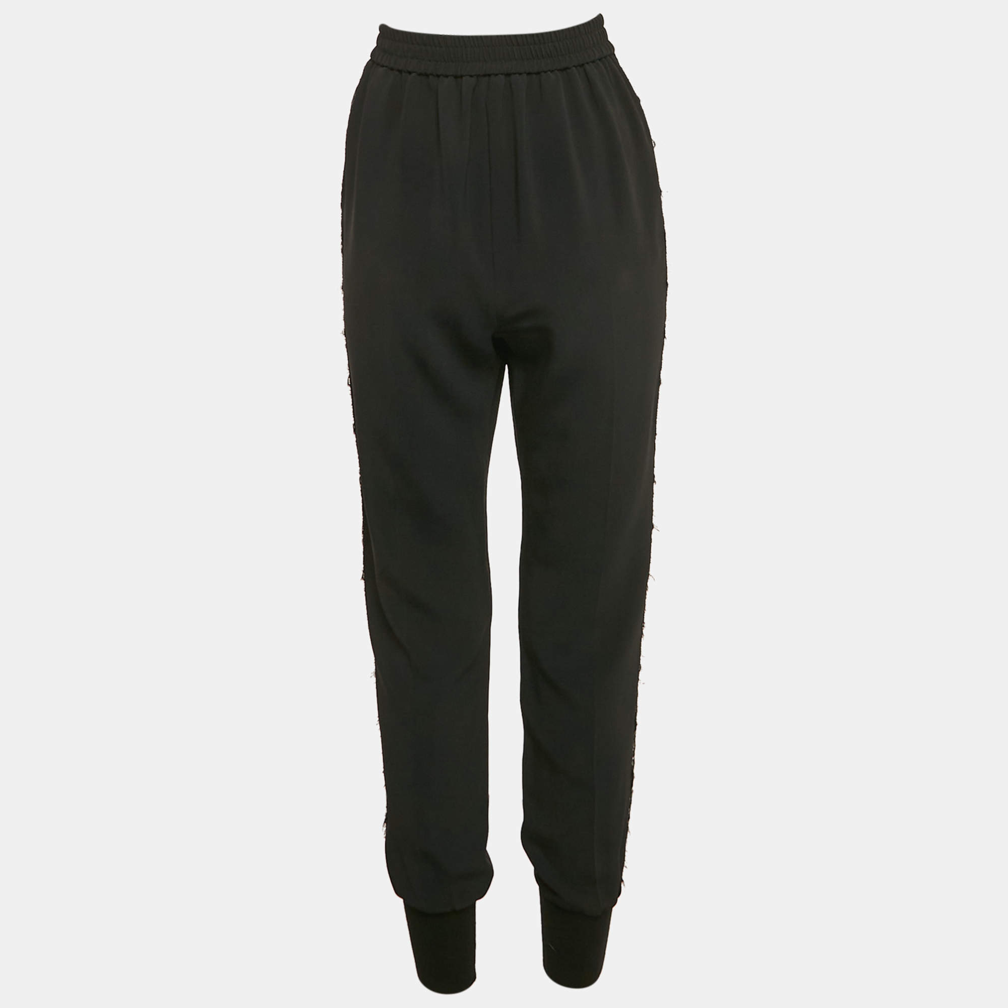 Pre Owned Stella McCartney Black Crepe Lace Trimmed Trousers S