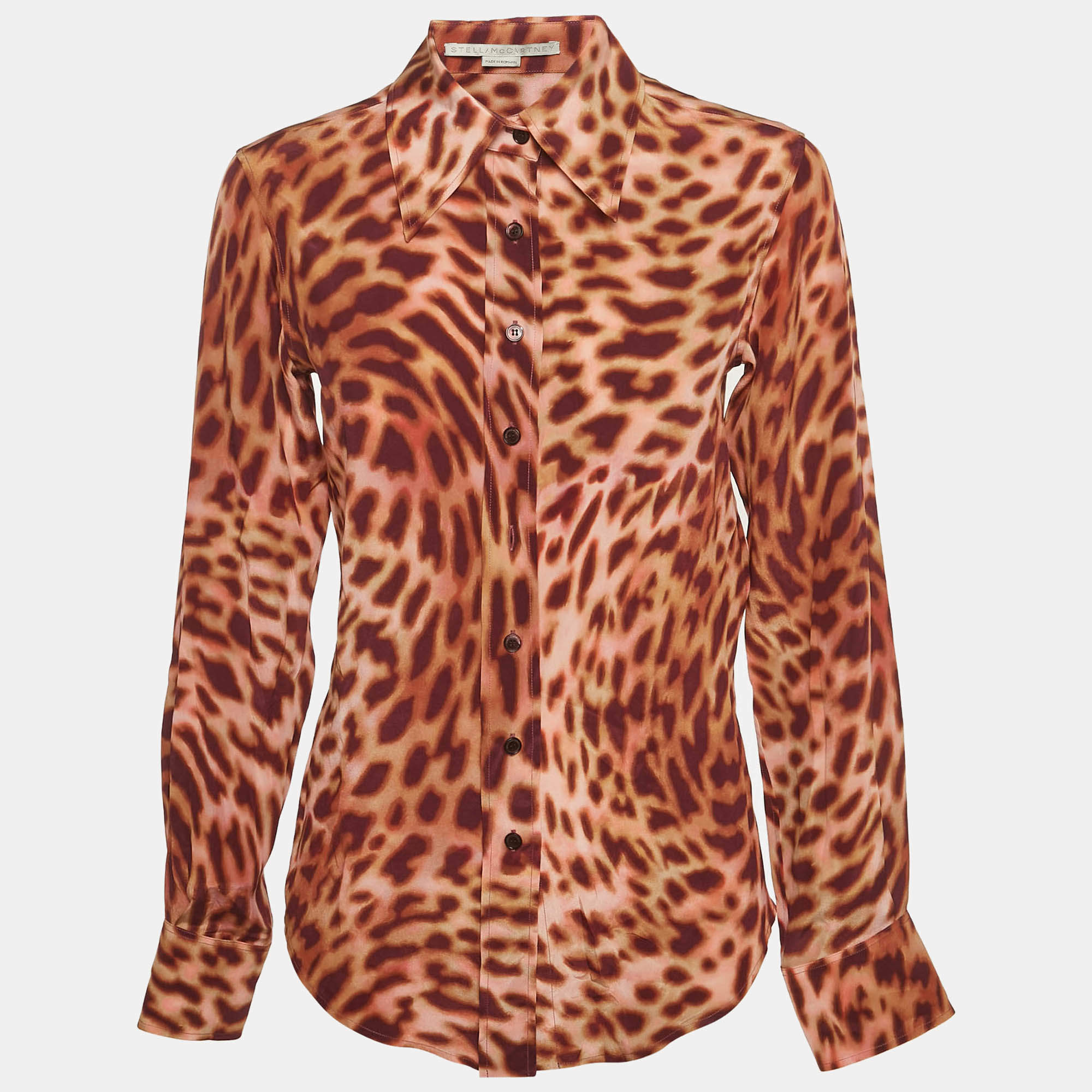Pre Owned Stella McCartney Multicolor Leopard Print Silk Button Front Shirt XS