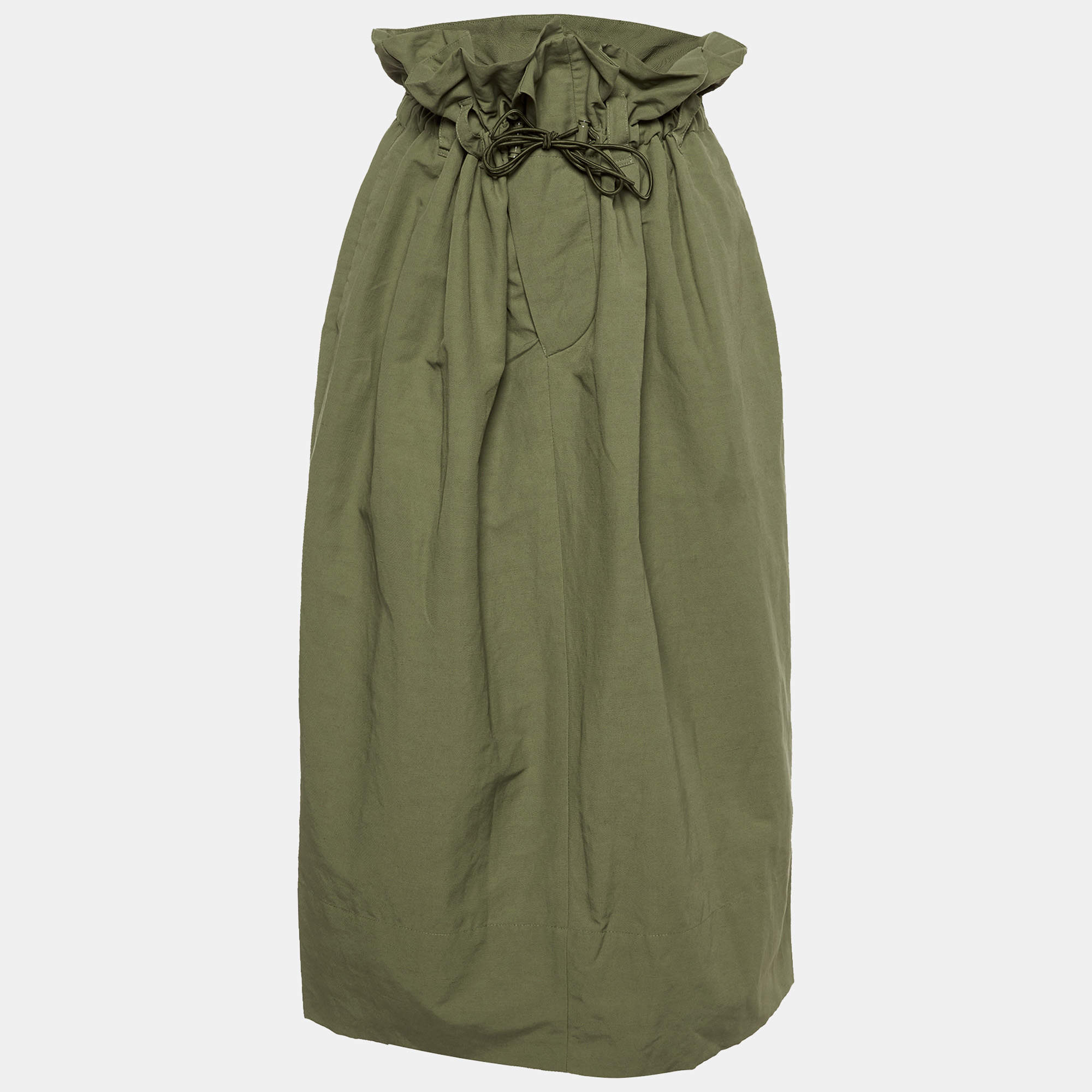 Stella McCartney Khaki Green Cotton Blend Paperbag Midi Skirt M