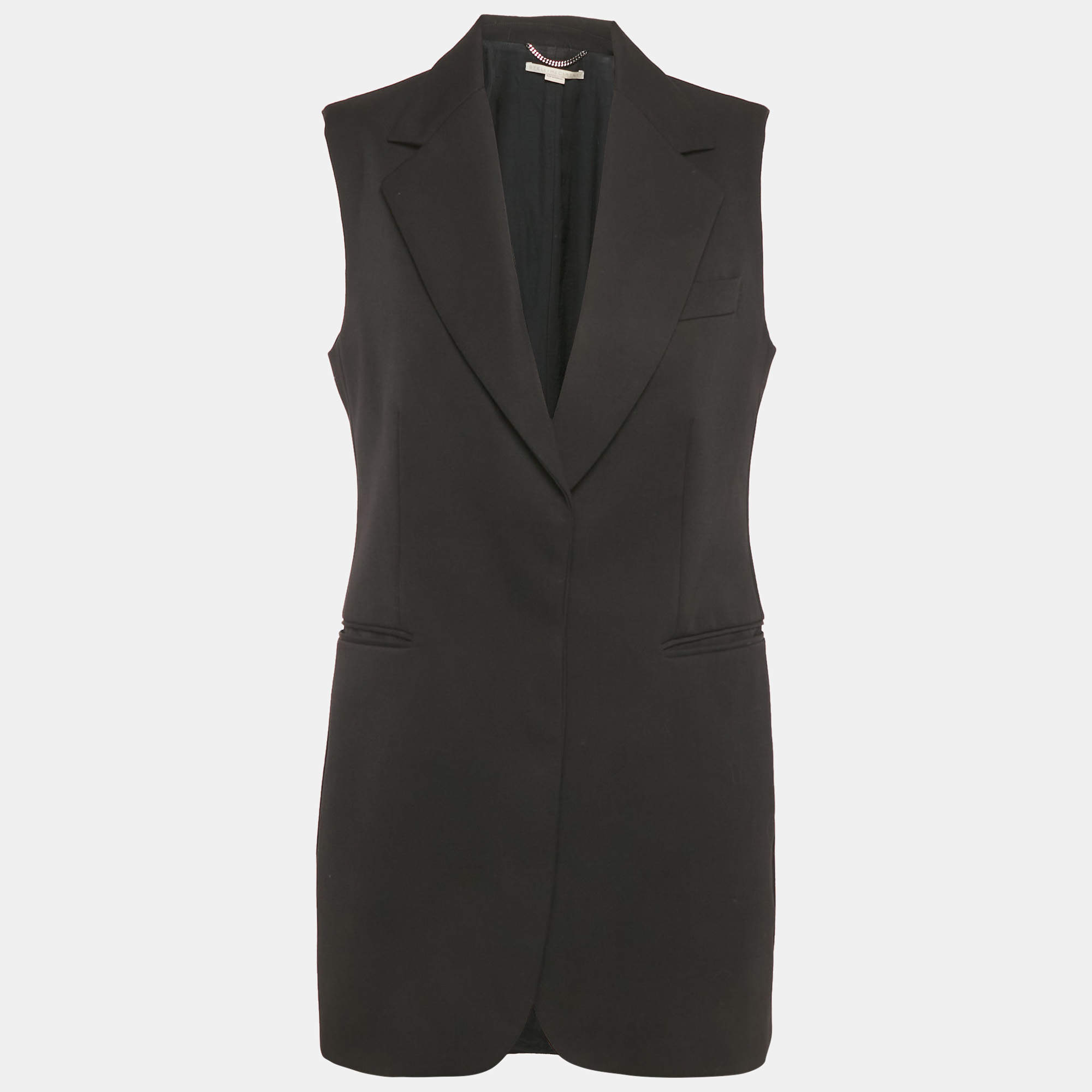 Stella McCartney Black Stretch Knit Collared Midi Dress M