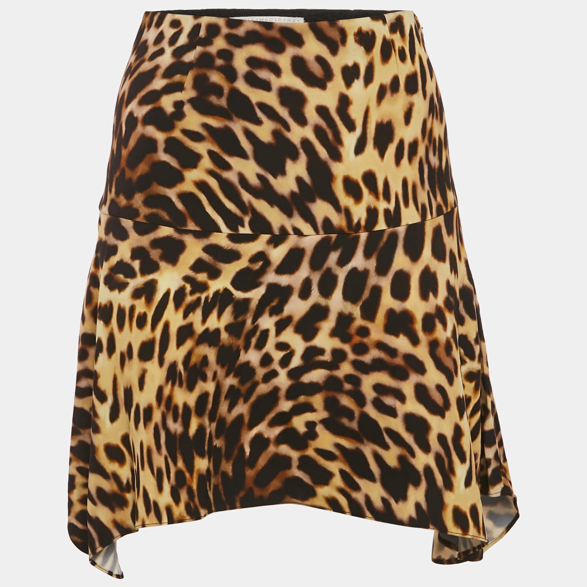 Pre Owned Stella McCartney Black/Brown Tortoise Shell Print Satin Envers Mini Skirt XS