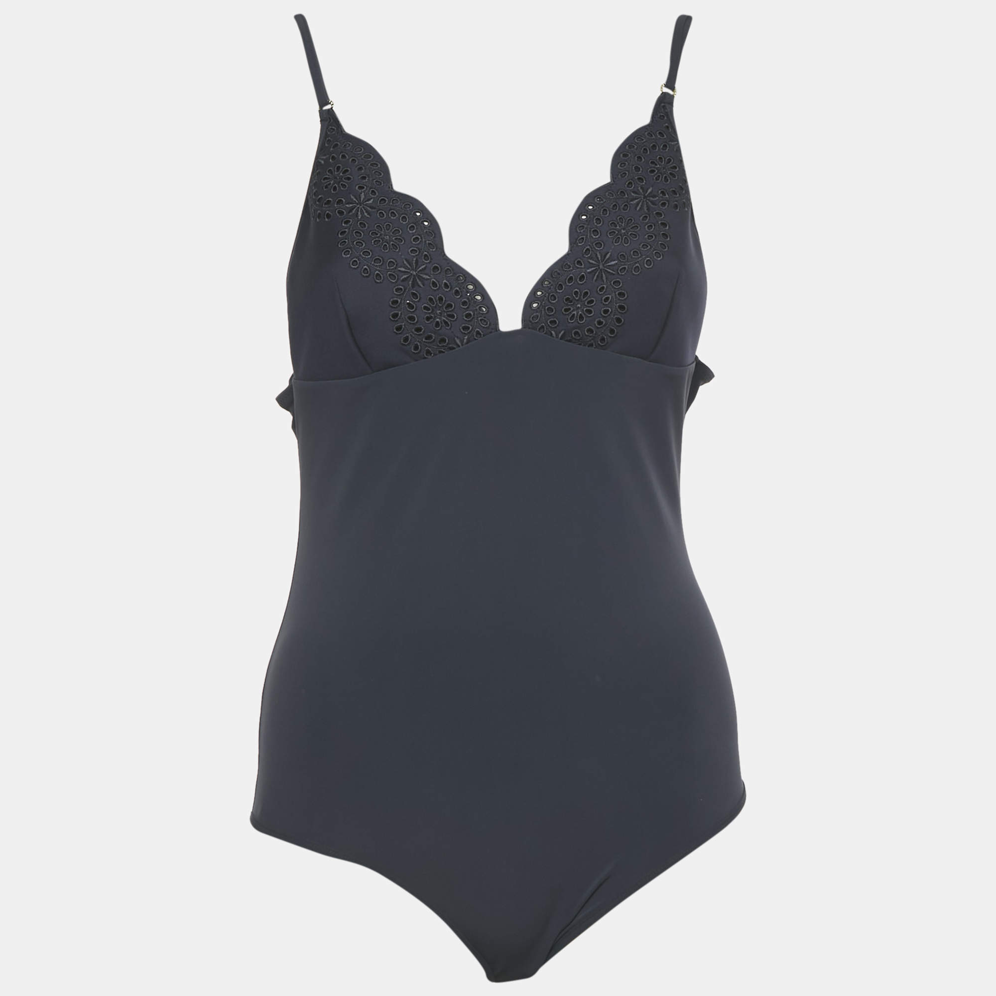 Pre Owned Stella McCartney Navy Blue Broderie Anglaise Embroidered Jersey Swimsuit L 