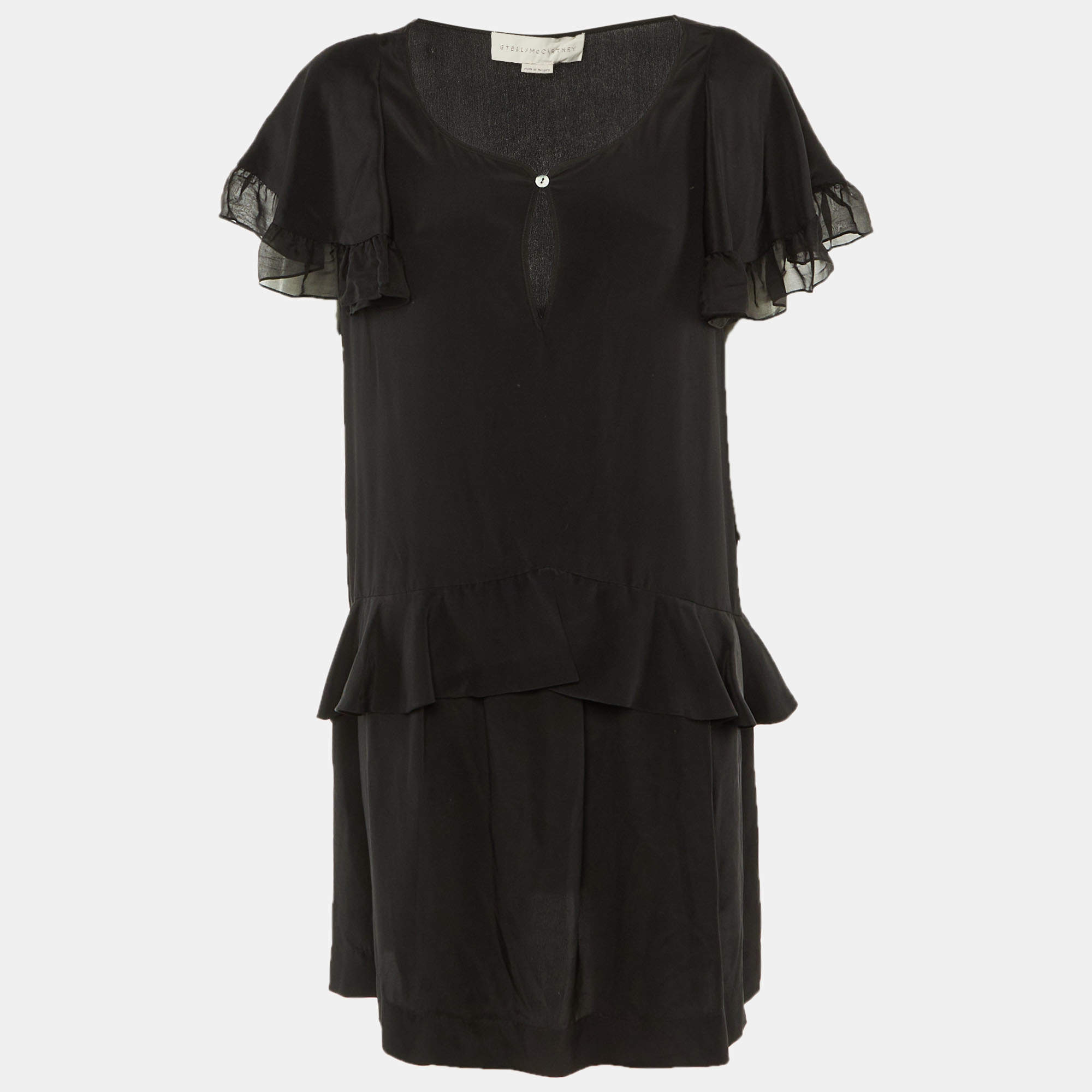 Pre Owned Stella McCartney Black Silk Frill Detail Mini Dress L