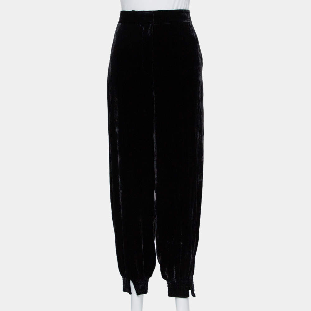 Pre Owned Stella McCartney Black Velvet Tailored Joggers M