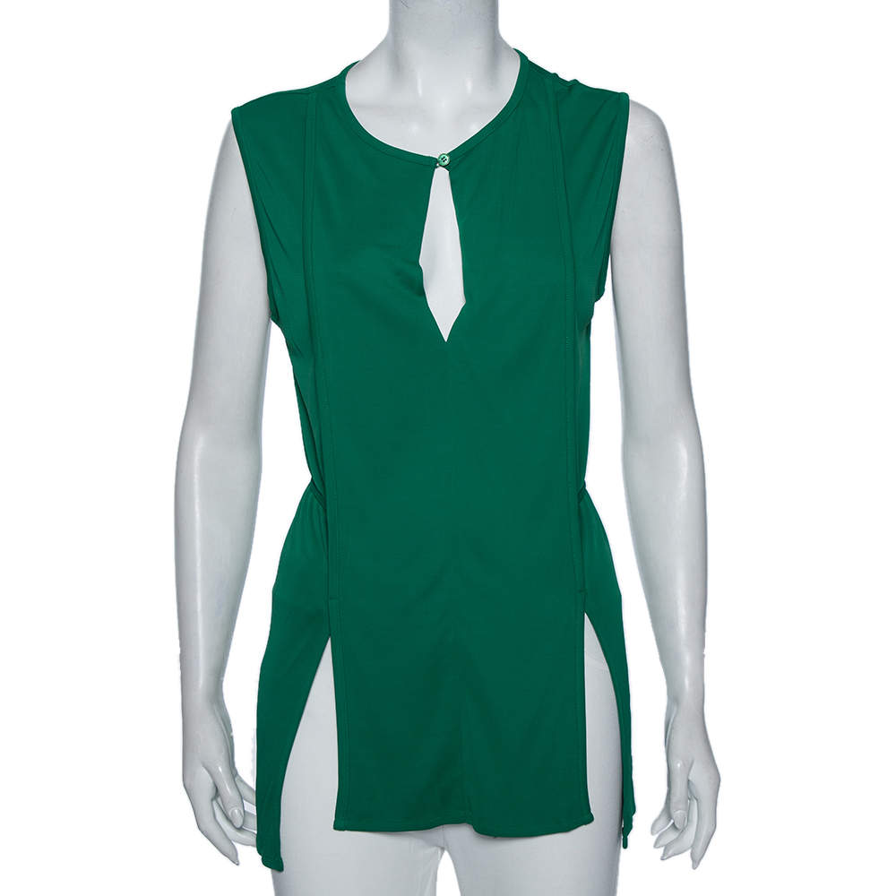 Pre Owned Stella McCartney Green Jersey Pleated Front Detail Top M 