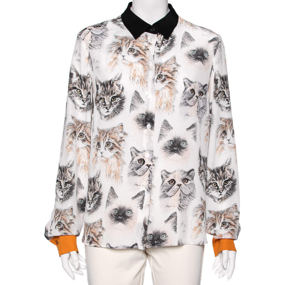 Stella McCartney Multicolored Cat Print Silk Wilson Shirt M