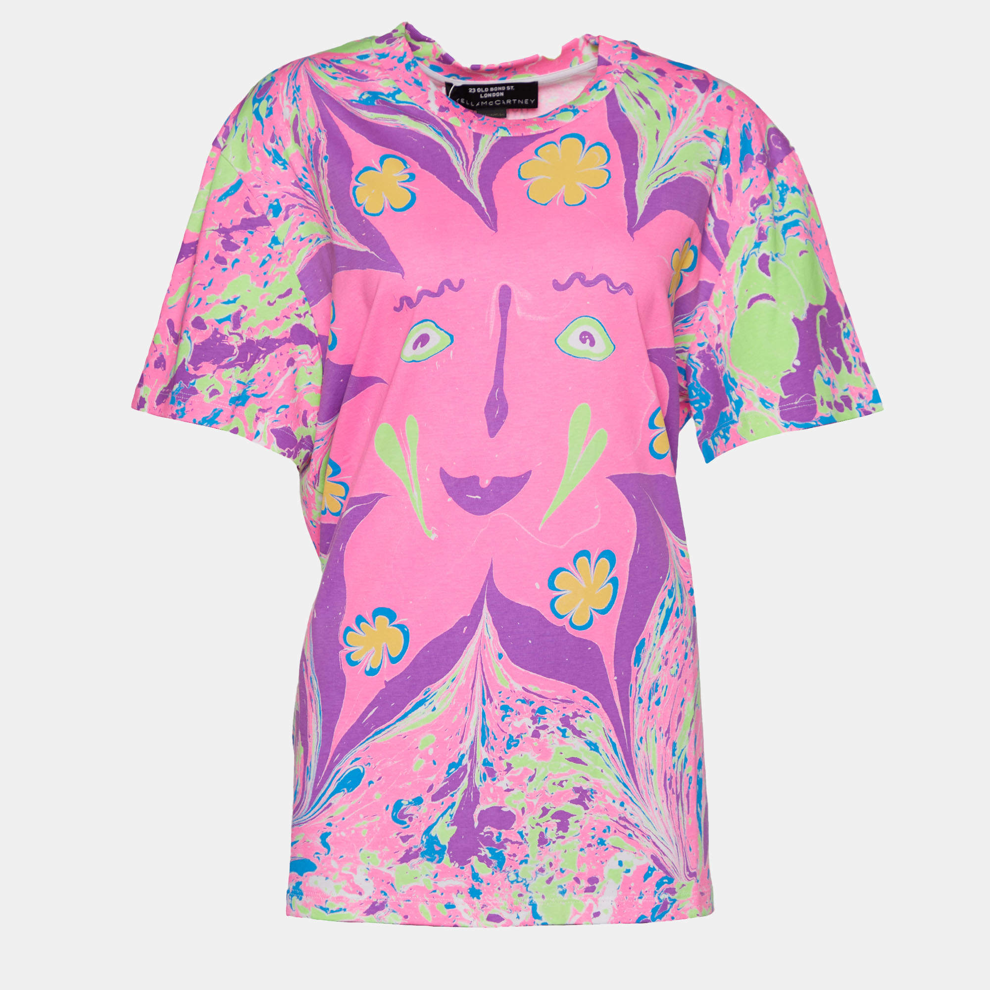 Pre Owned Stella McCartney x Myfawnwy Neon Pink Abstract Print Cotton Crew Neck T-Shirt XL