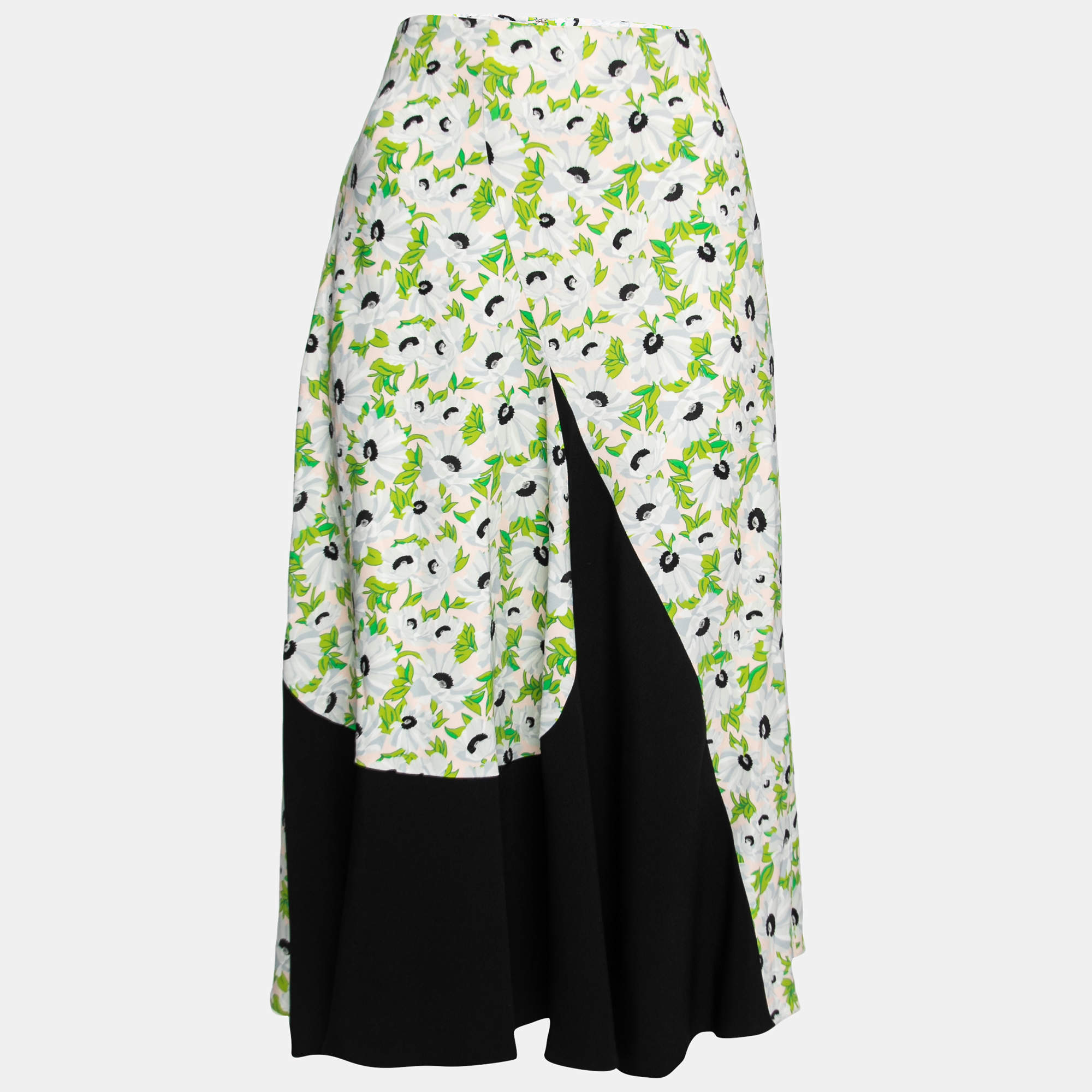 Stella McCartney Pink Floral Printed Crepe Contrast Midi Skirt S 