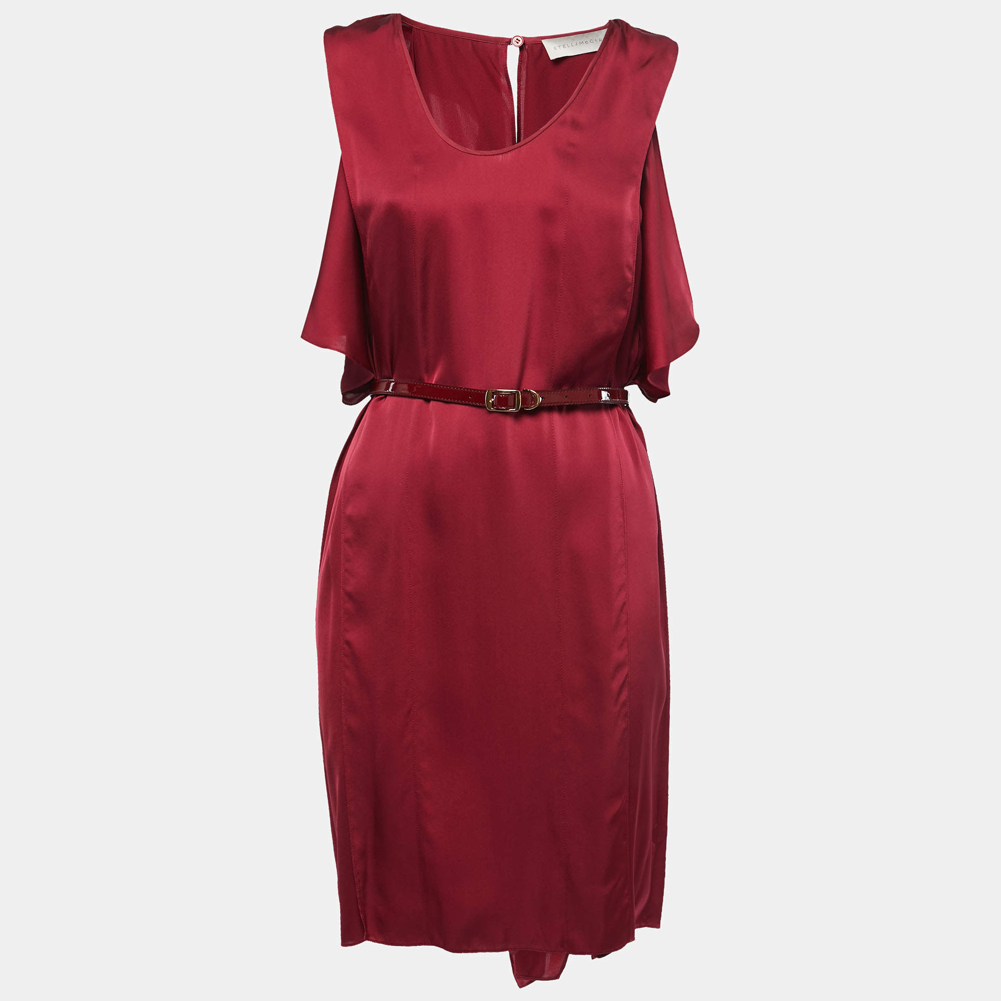 Pre Owned Stella McCartney Red Silk Satin Sleeveless Belted Mini Dress M