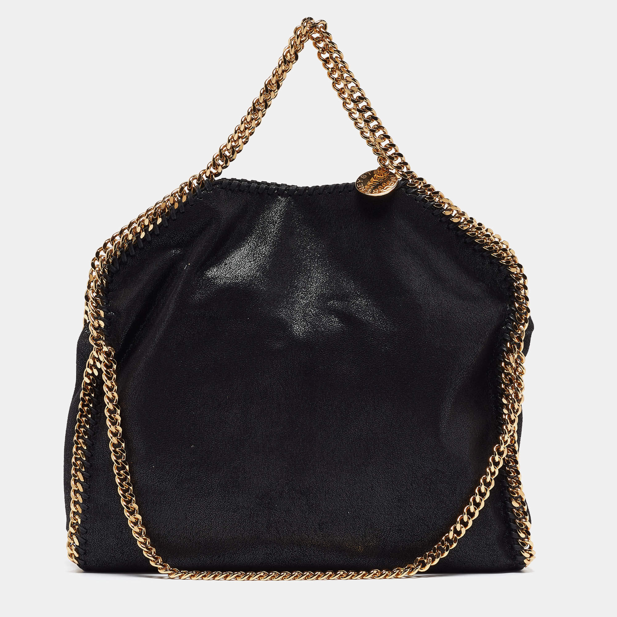 Pre Owned Stella McCartney Black Faux Leather Fold Over Falabella Tote