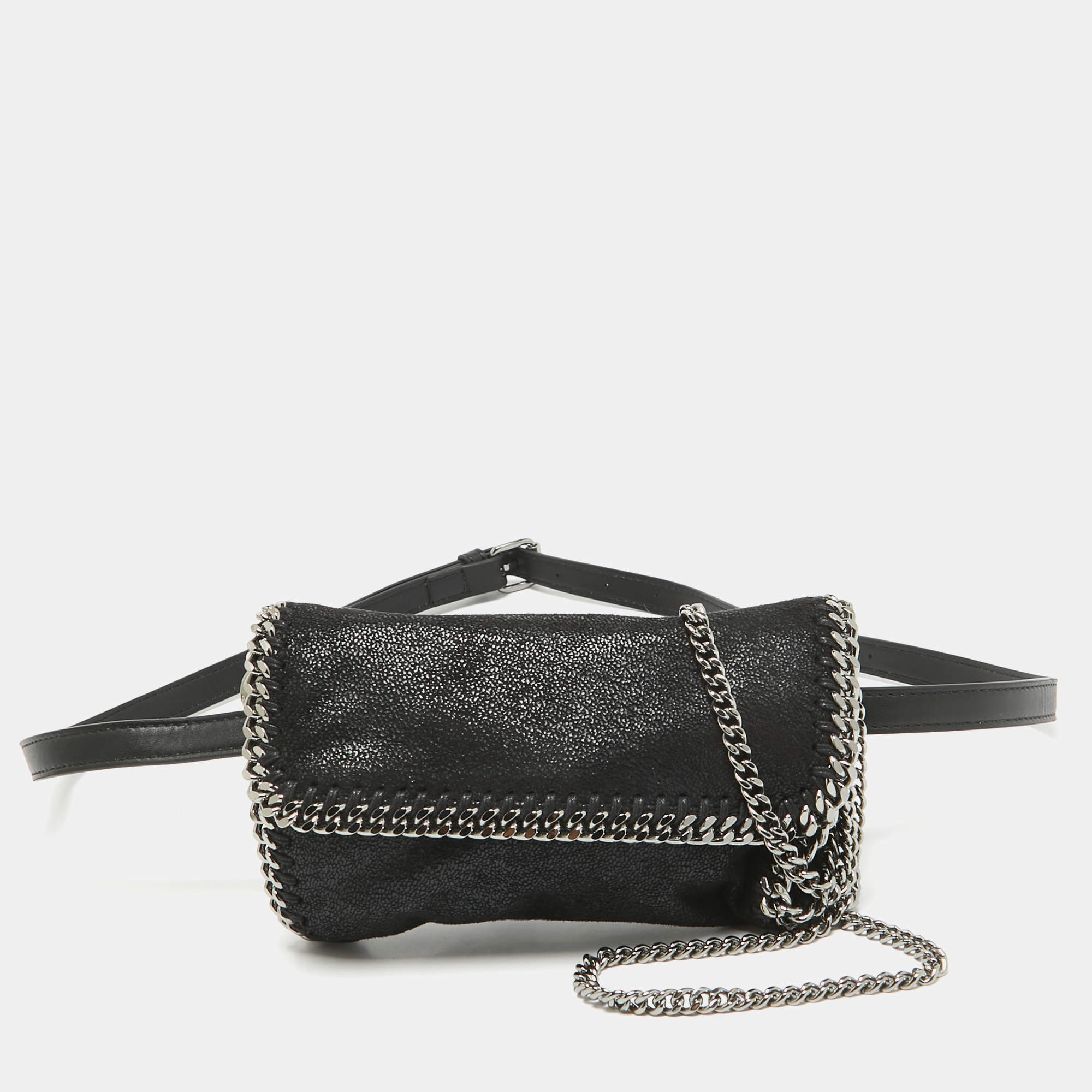 Stella McCartney Black Faux Leather Mini Falabella Flap Convertible Belt Bag