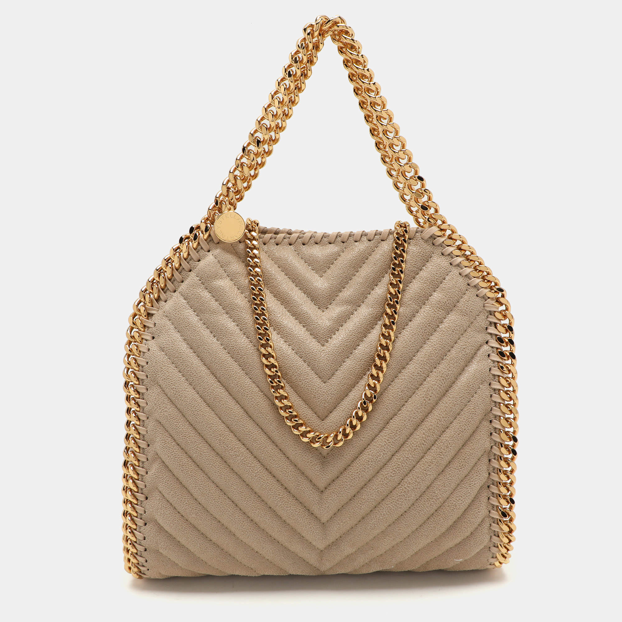 Stella McCartney Cream Chevron Quilted Faux Suede Mini Falabella Tote