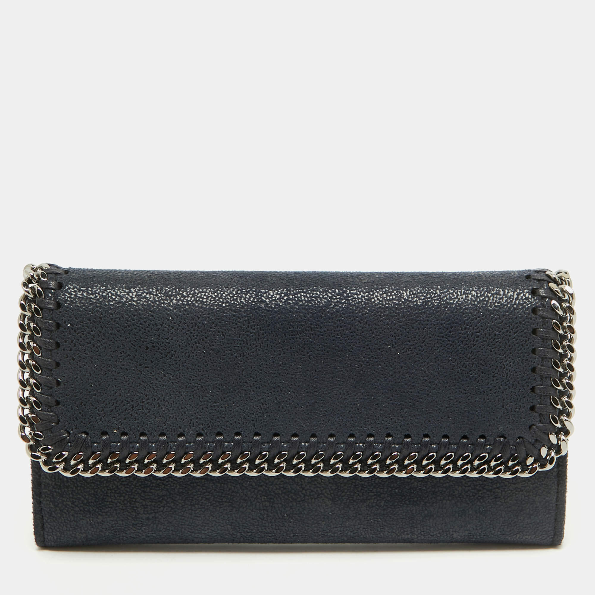Stella McCartney Navy Blue Faux Leather Falabella Continental Wallet