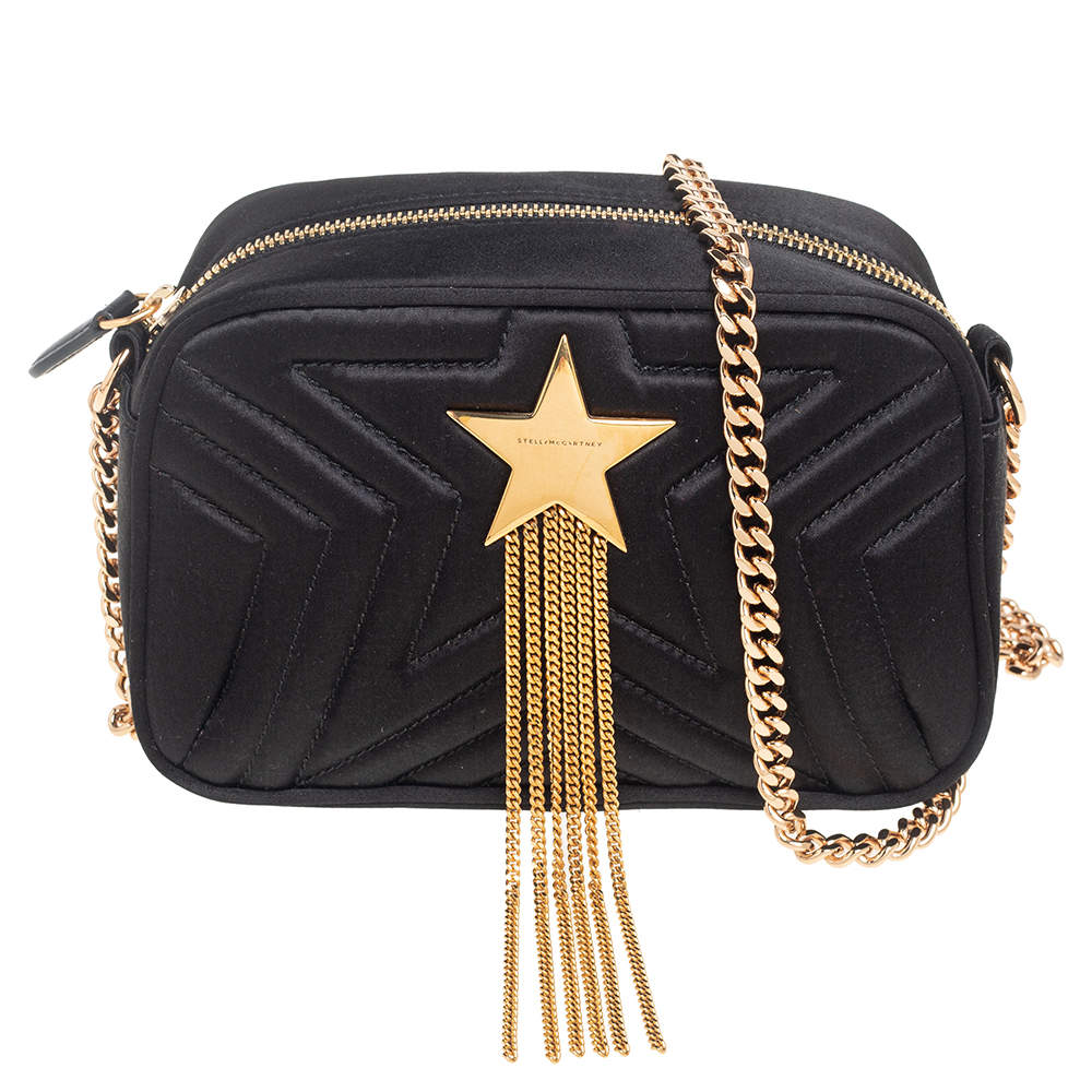 Pre Owned Stella McCartney Black Quilted Satin Stella Star Crossbody Bag