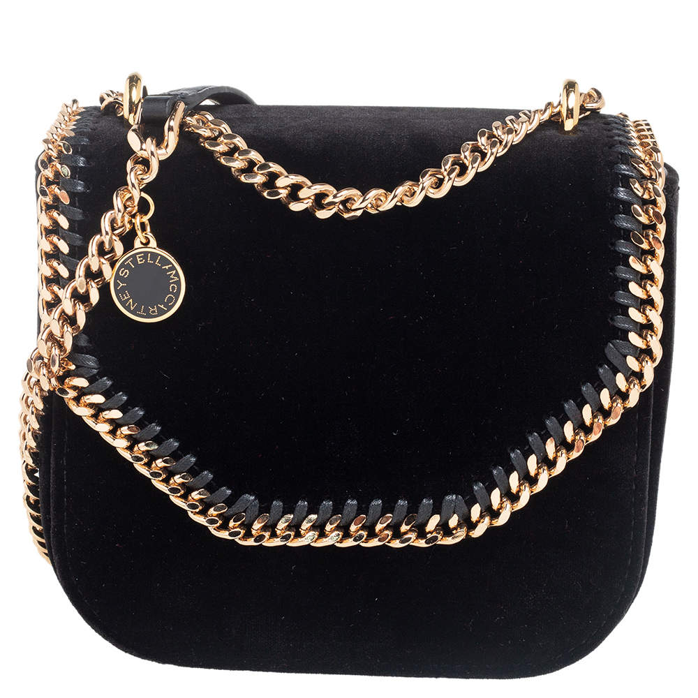 Pre Owned Stella McCartney Black Velvet Falabella Box Shoulder Bag