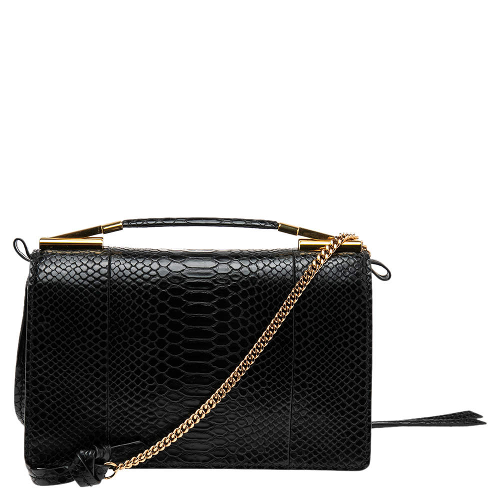 Pre Owned Stella McCartney Black Python Faux Leather Small Flo Shoulder Bag