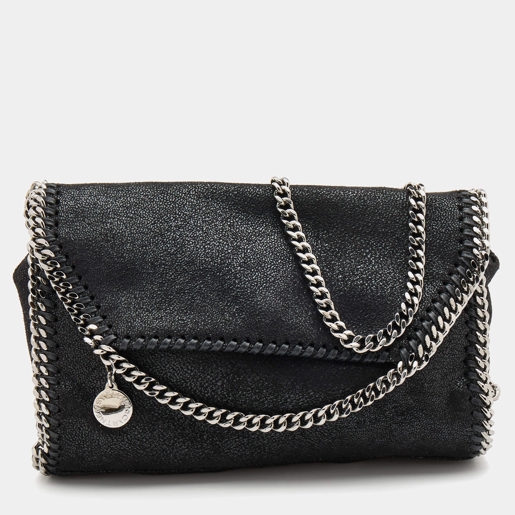 Pre Owned Stella McCartney Black Faux Leather Mini Falabella Flap Shoulder Bag
