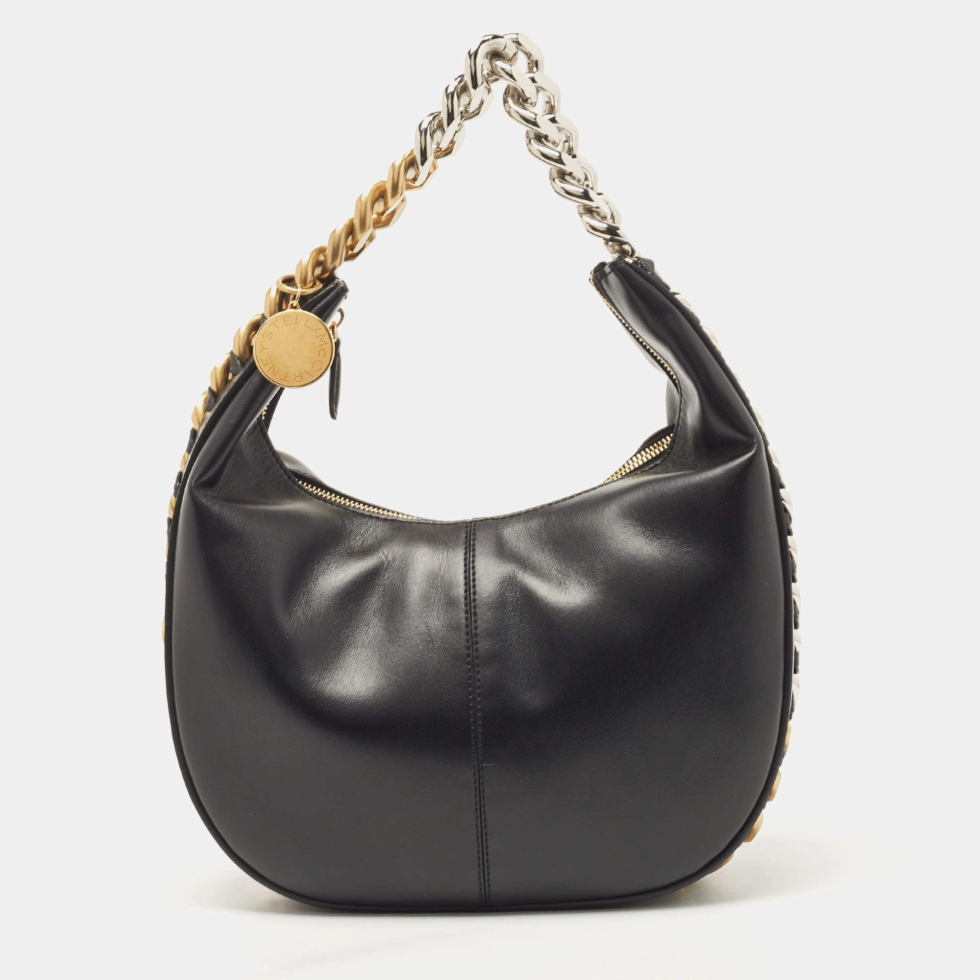 Stella McCartney Black Faux Leather Medium Frayme Shoulder Bag