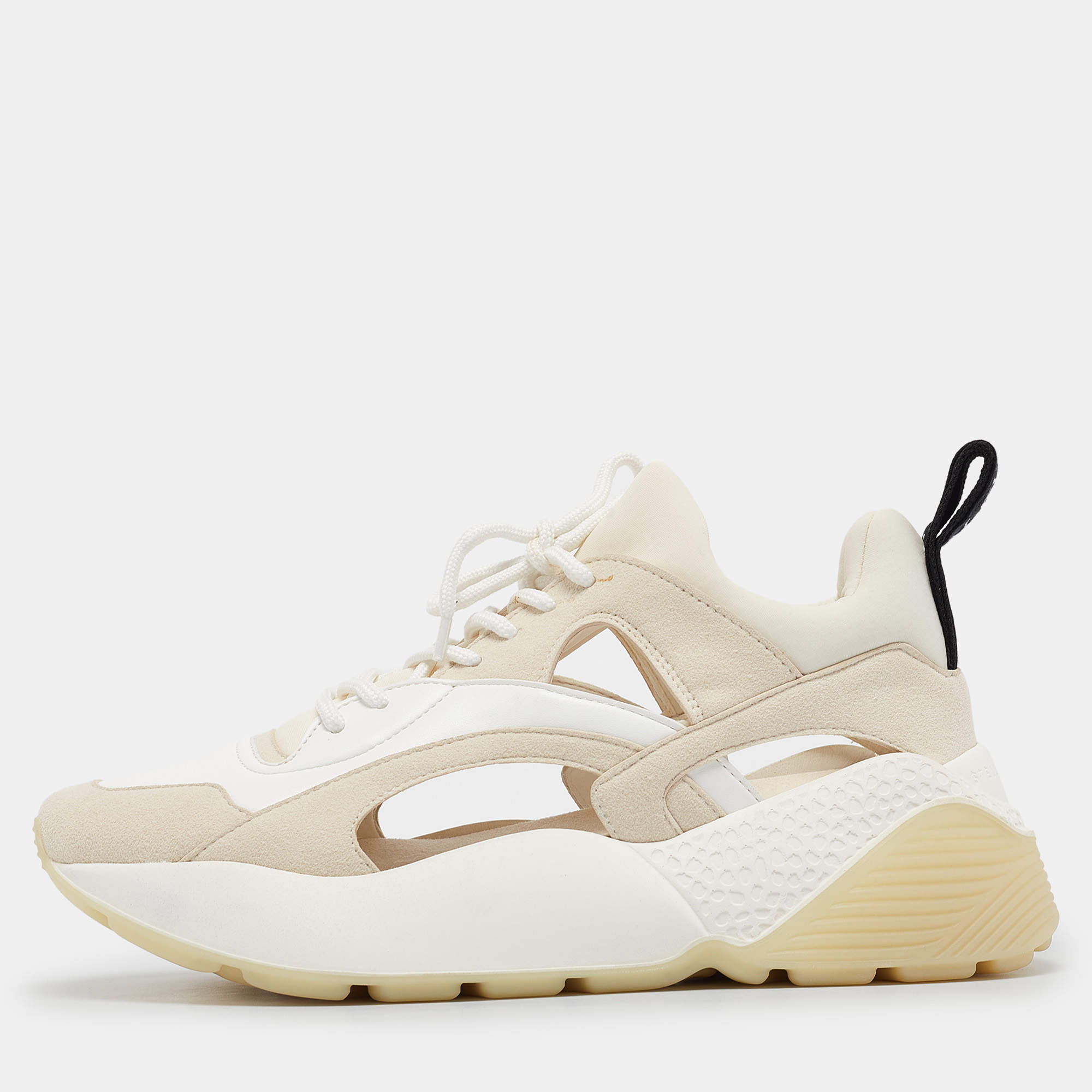 Pre Owned Stella McCartney White/Cream Faux Leather and Faux Suede Eclypse Sneakers Size 38