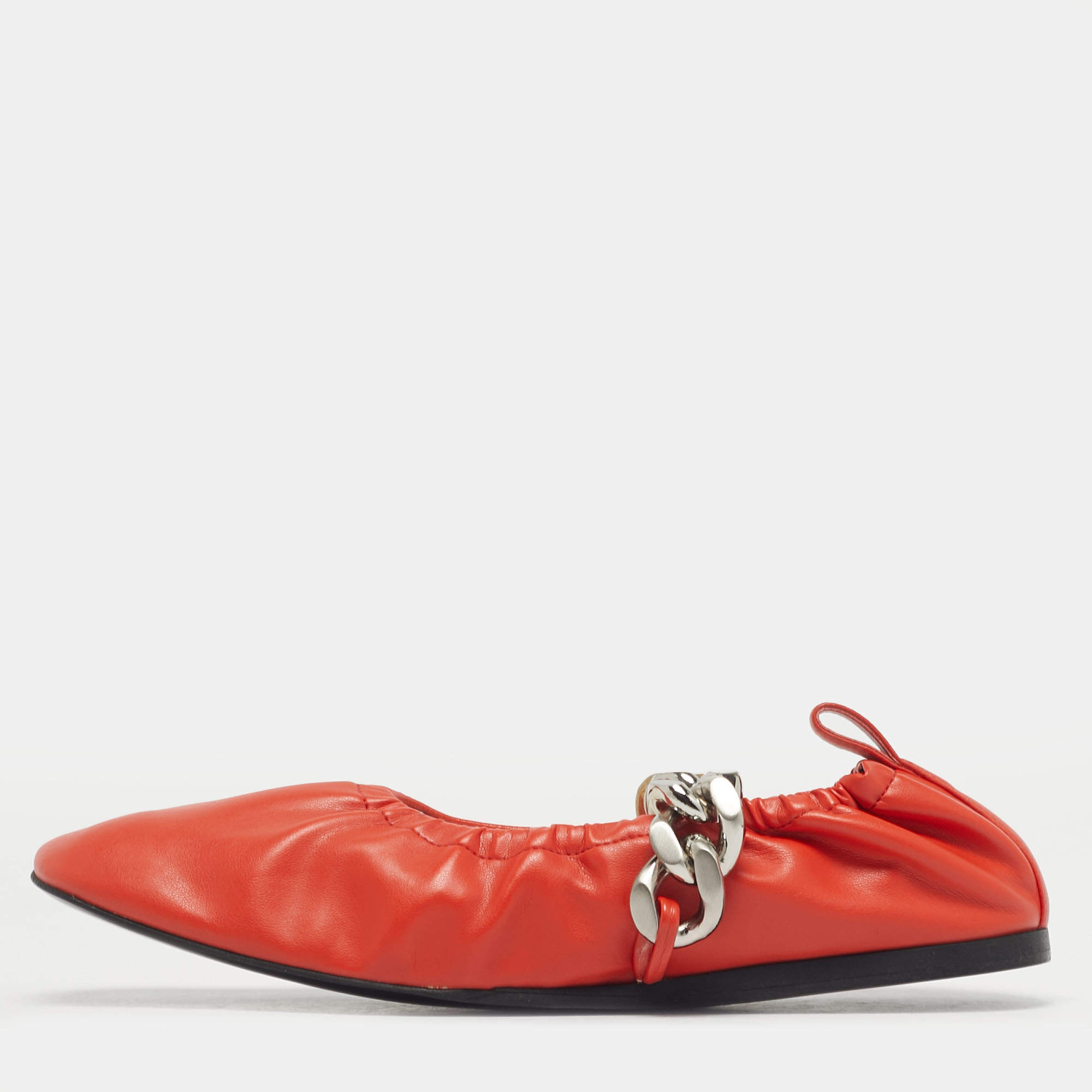Pre Owned Stella McCartney Orange Faux Leather Falabella Soft Ballet Flats Size 37