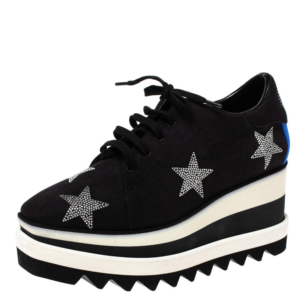 Pre Owned Stella McCartney Black Faux Suede Elyse Platform Lace Up Sneakers Size 36