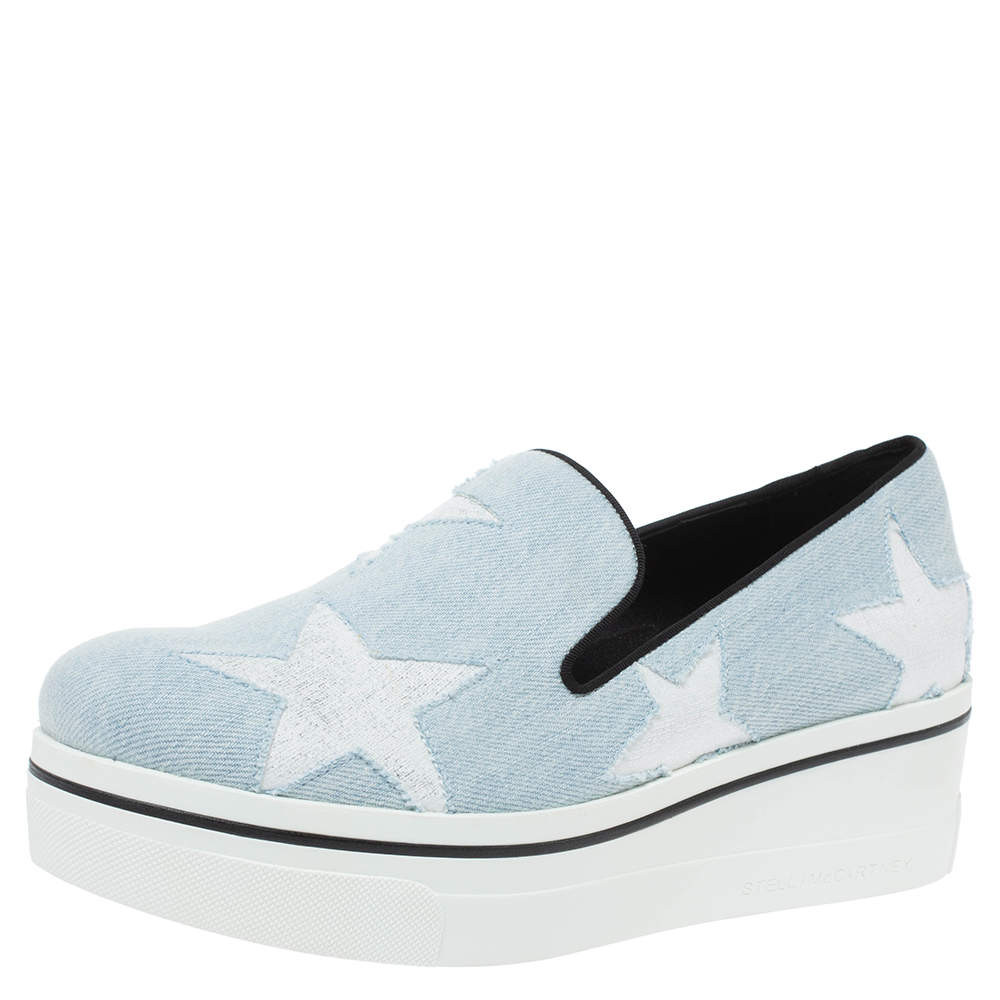 Stella McCartney Blue Denim Star Binx Platform Sneakers Size 40