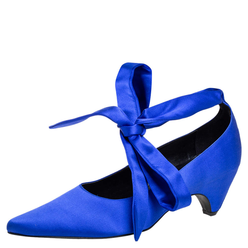 Pre Owned Stella McCartney Blue Satin Ankle Wrap Pumps Size 40
