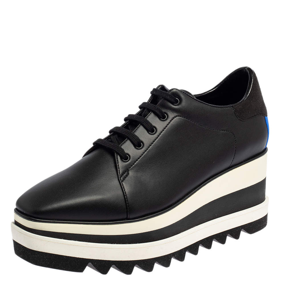 Pre Owned Stella McCartney Black Faux Leather  Elyse Platform Derby Sneakers Size 40