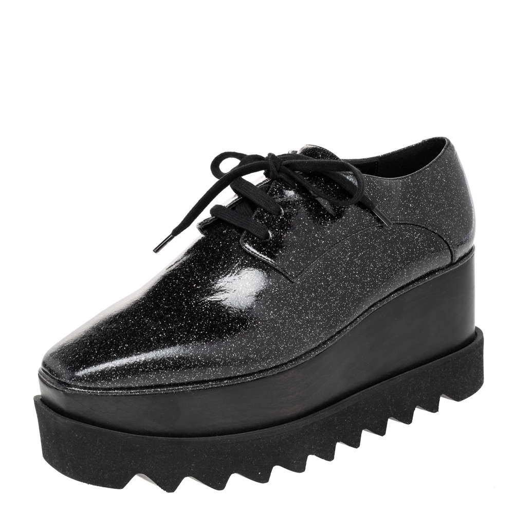 مملوكة مسبقًا حذاء رياضي ديربي ستيلا مكارتني إيلسي غليتر أسود نعل سميك مقاس 38