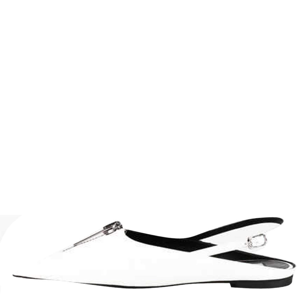 Pre Owned Stella McCartney White Leather Slingback With Zip Flats Size IT 38 