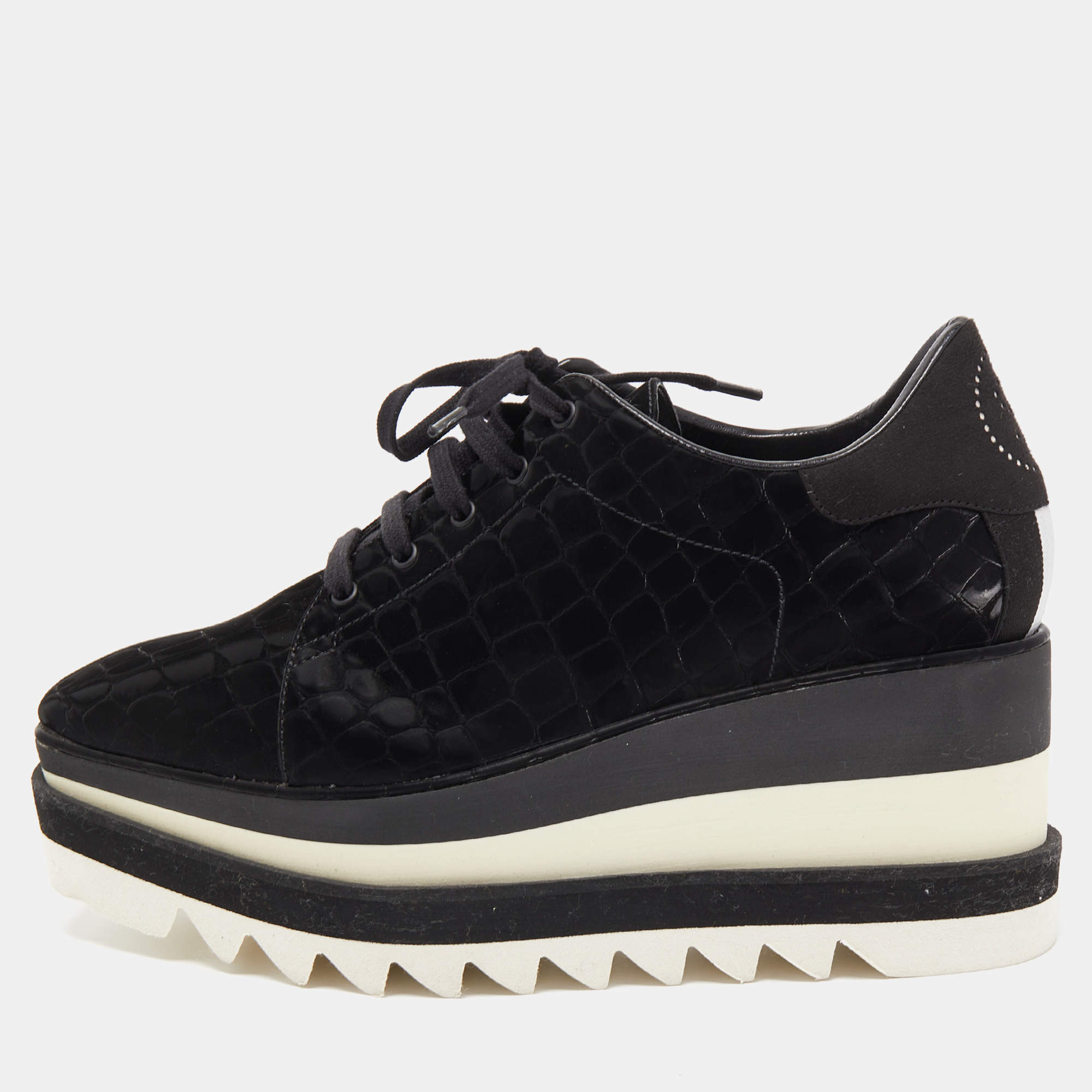 Pre Owned Stella McCartney Black Croc Embossed Leather Elyse Sneakers Size 38