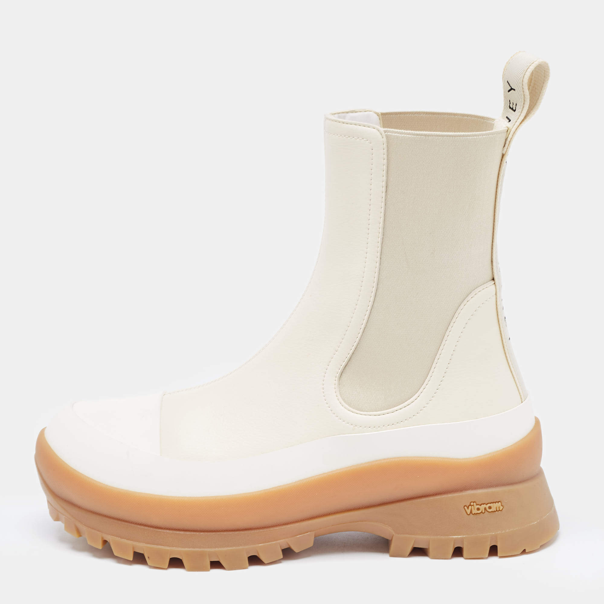 Stella McCartney White Faux Leather and Fabric Chelsea Boots Size 39