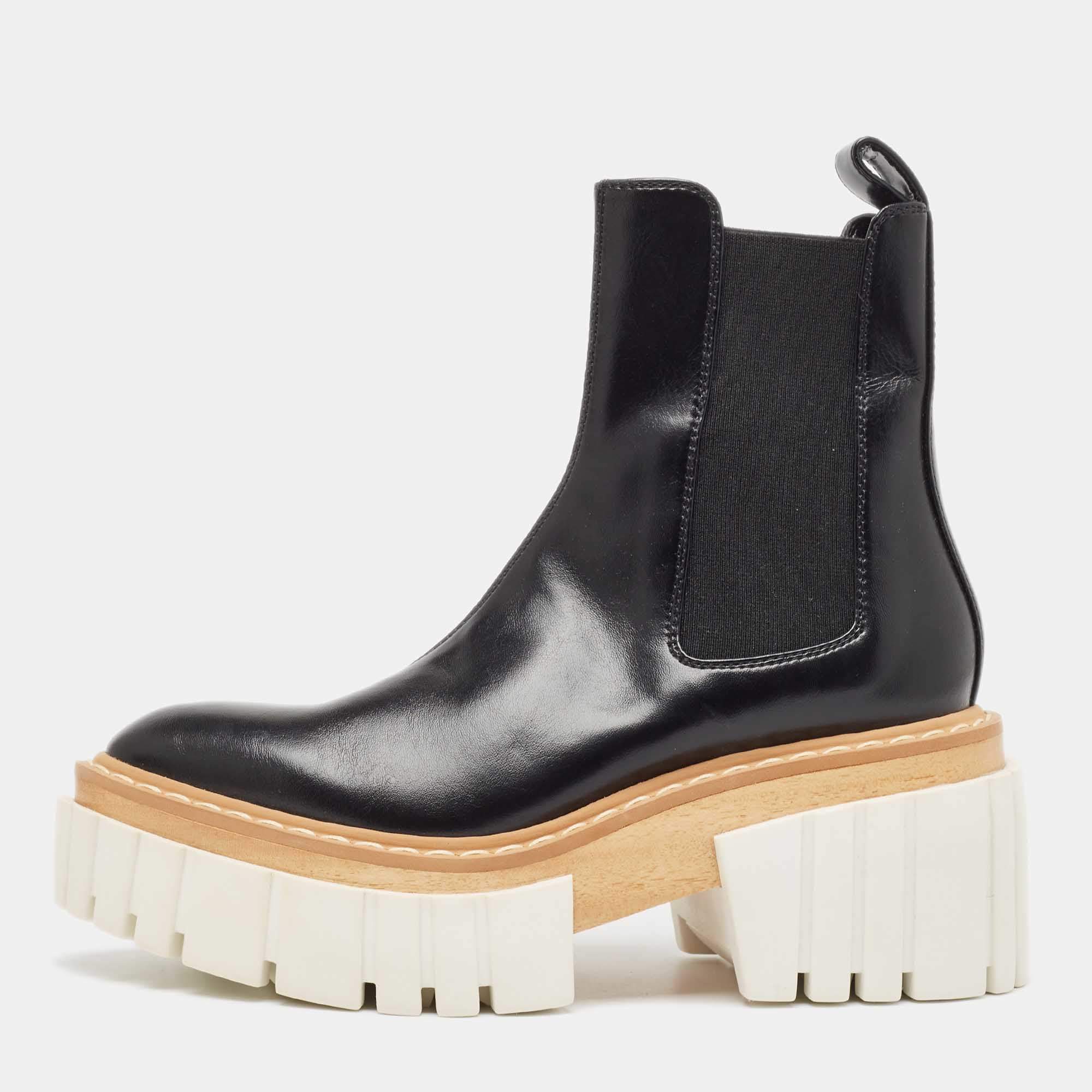 Pre Owned Stella McCartney Black Faux Leather Emilie Platform Ankle Boots Size 37