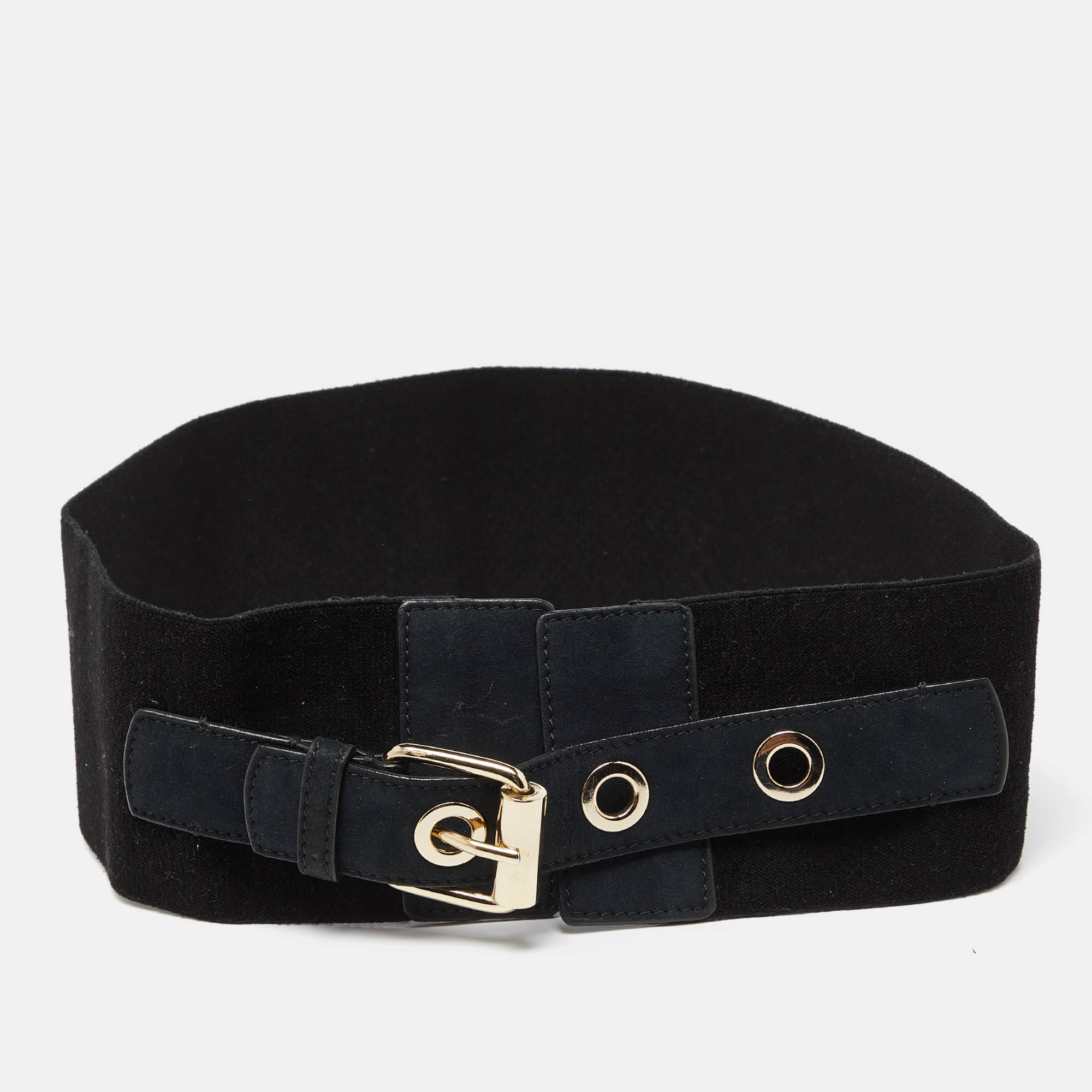 Stella McCartney Black Elastic and Faux Suede Buckle Wide Belt 70CM