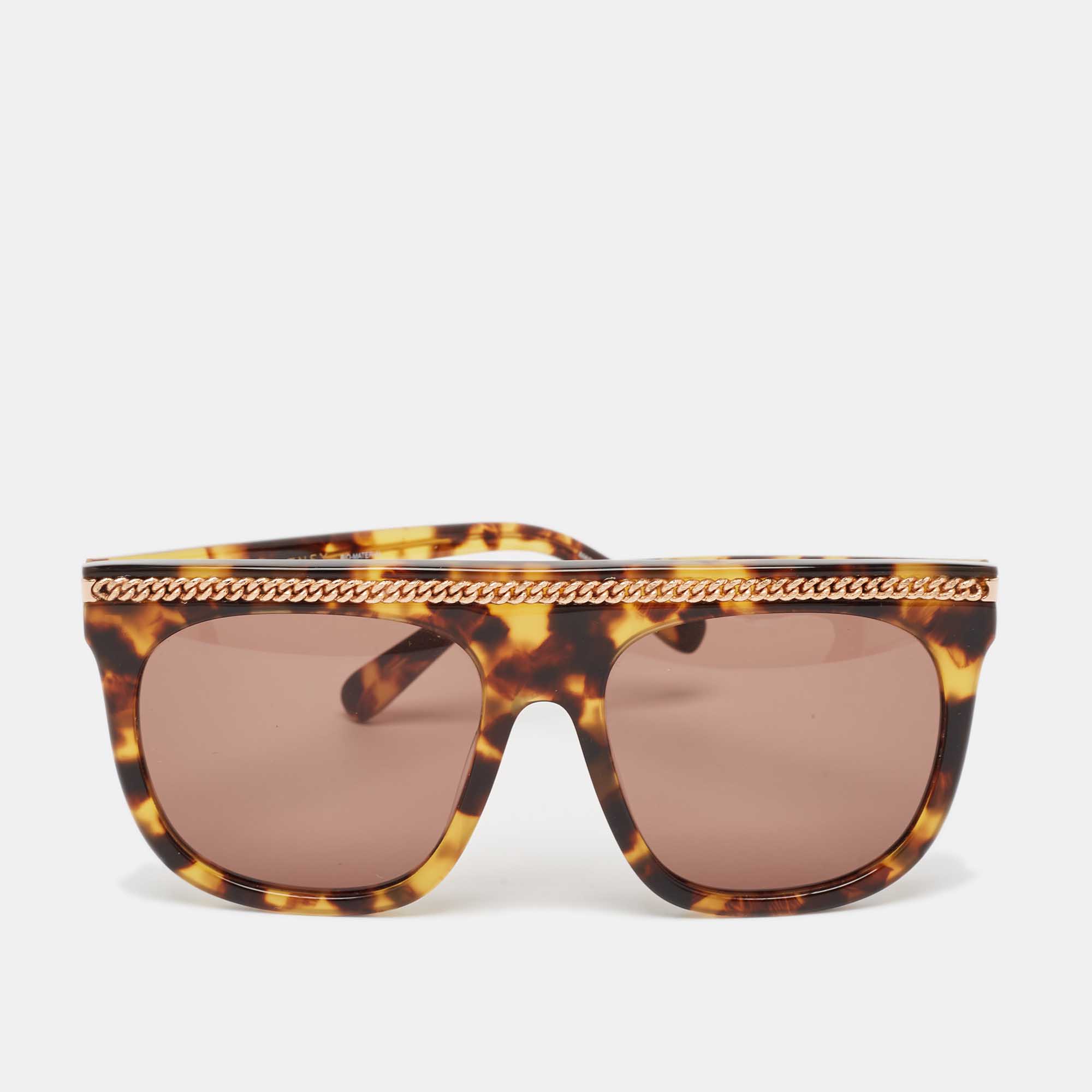 Stella McCartney Tortoise Brown Falabella Chain Square Sunglasses