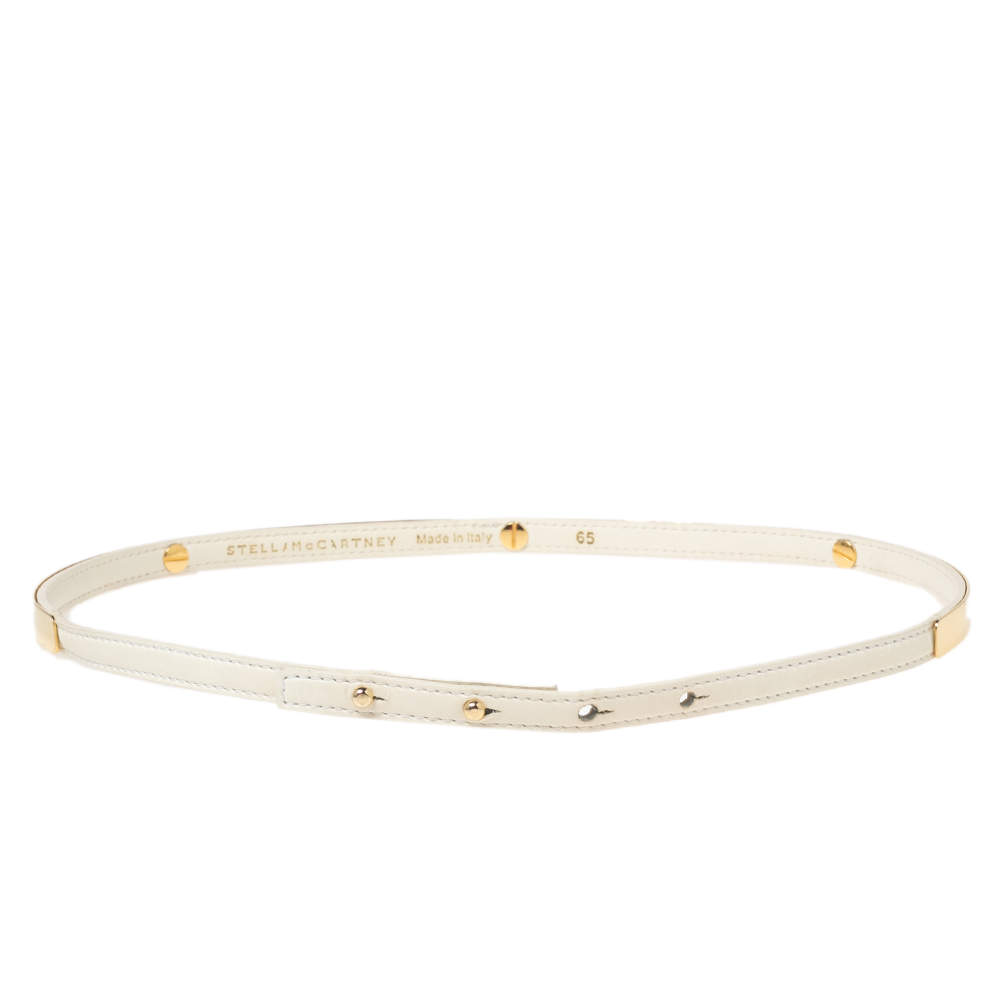 Pre Owned Stella McCartney White Faux Leather And Metal Slim Belt 65CM