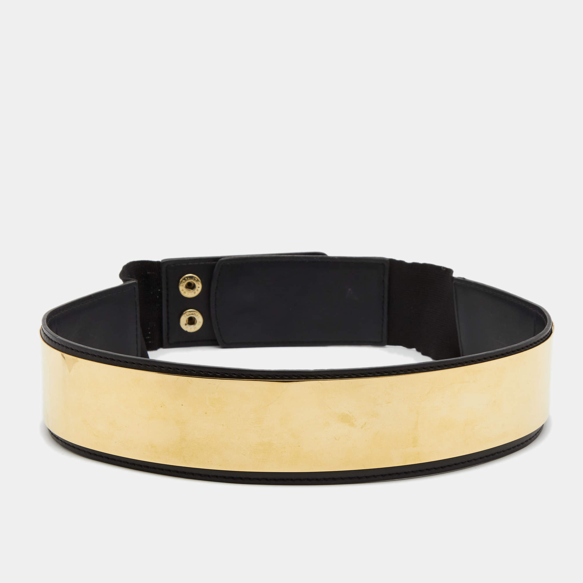 مملوكة مسبقًا Stella McCartney Black Faux Leather Gold Tone Metal Plate Waist Belt S