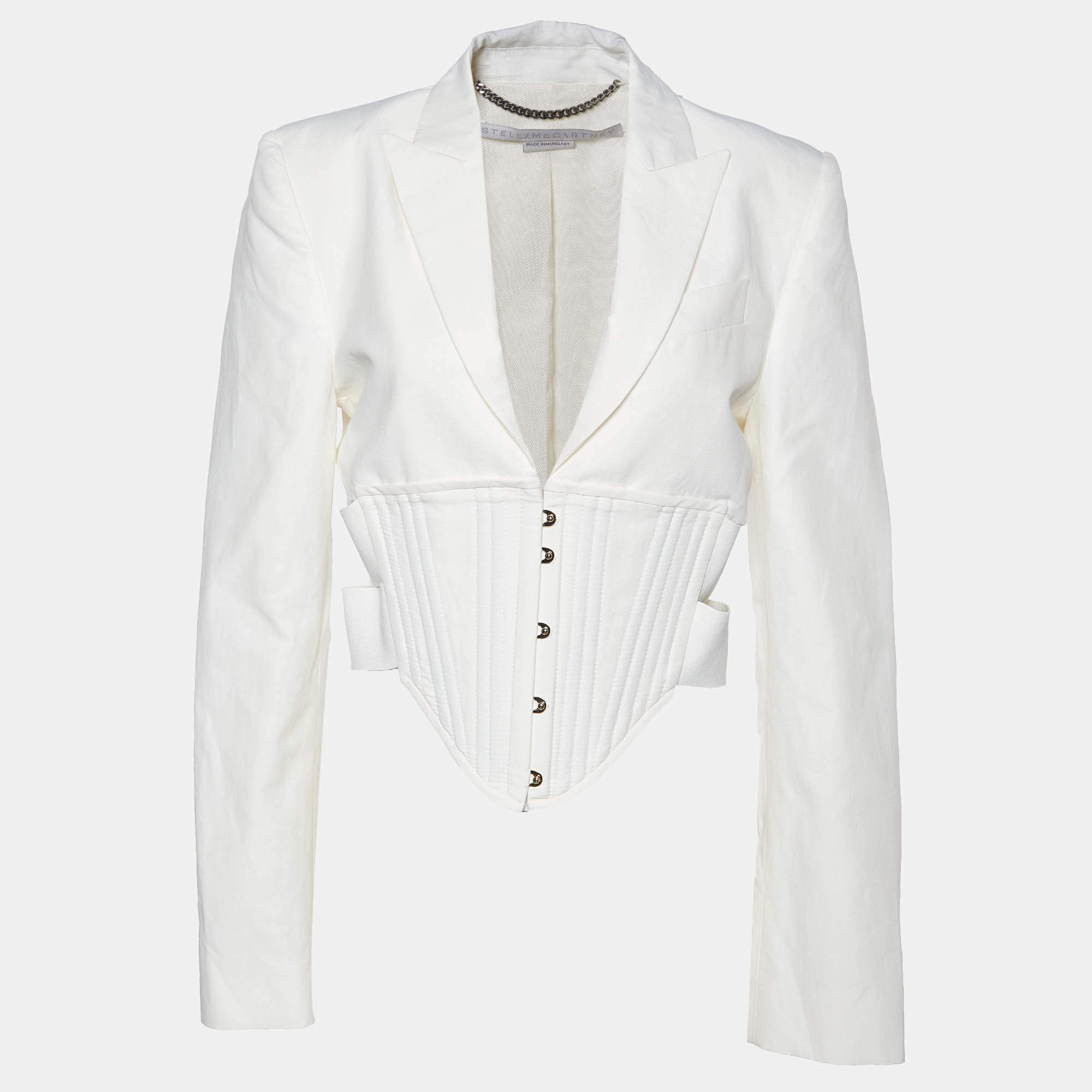 Pre Owned Stella McCartney Cream Linen Blend Corset Crop Blazer S