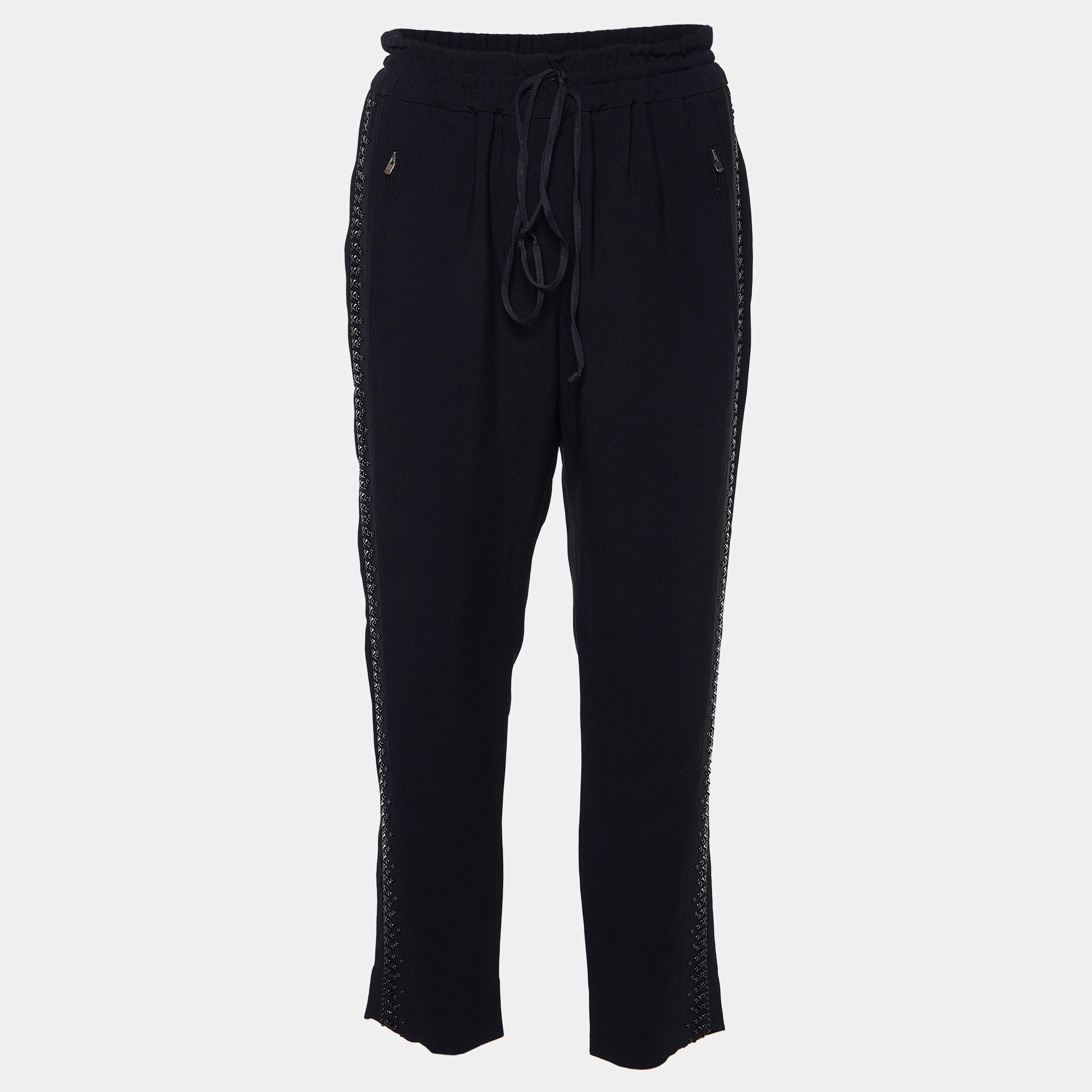 Pre Owned Stella McCartney Black Embellished Crepe Trousers M