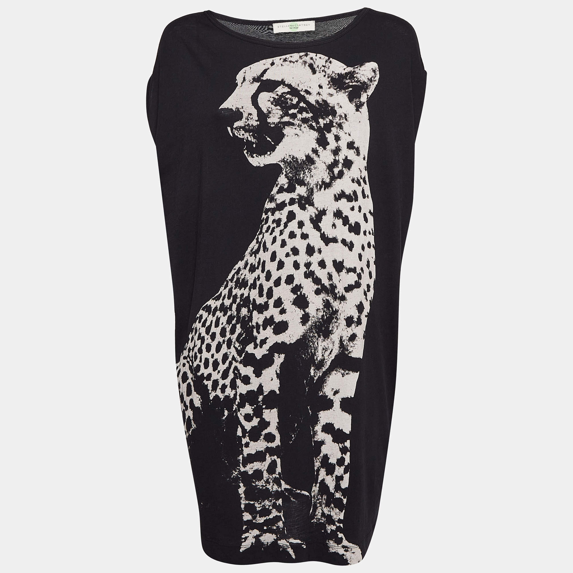 Pre Owned Stella McCartney Black Leopard Print Jersey T-Shirt M
