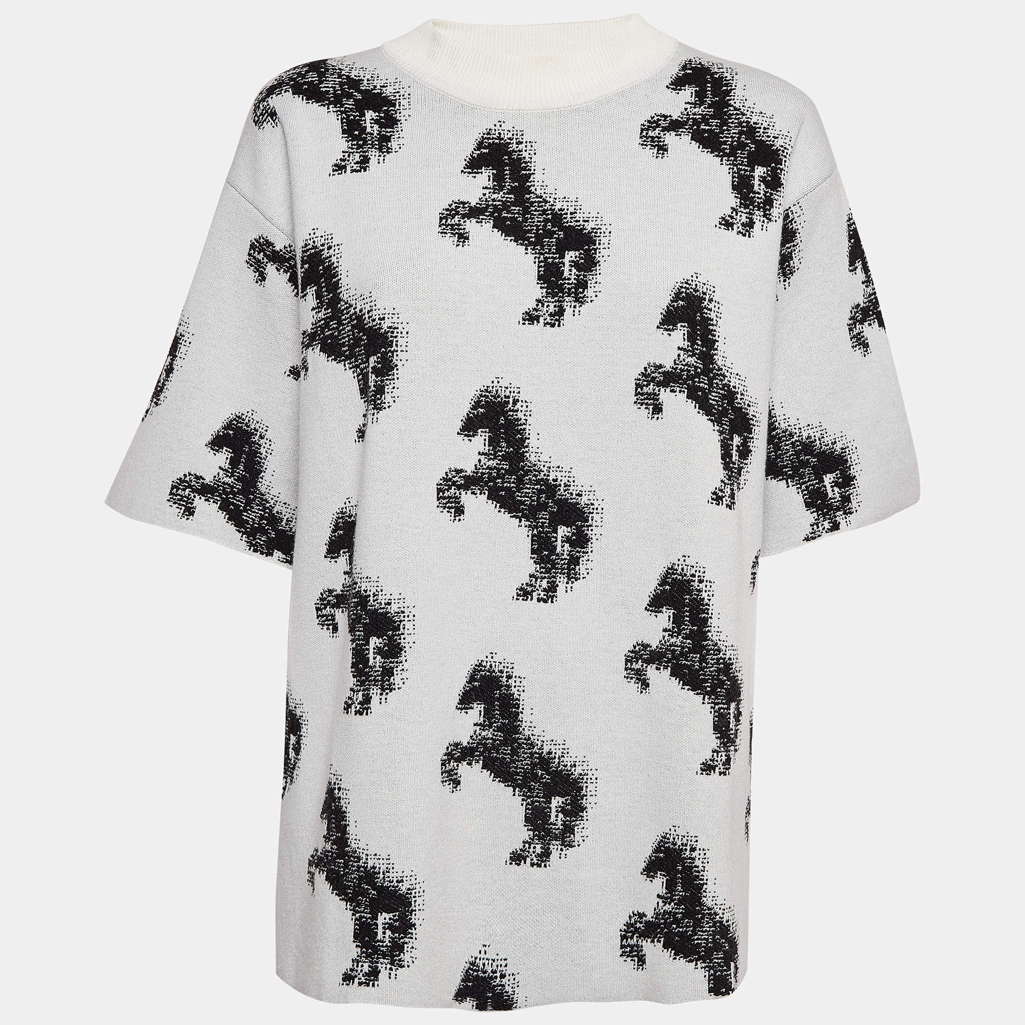 Pre Owned Stella McCartney Grey Pixel Horse Intarsia Knit Sweatshirt M