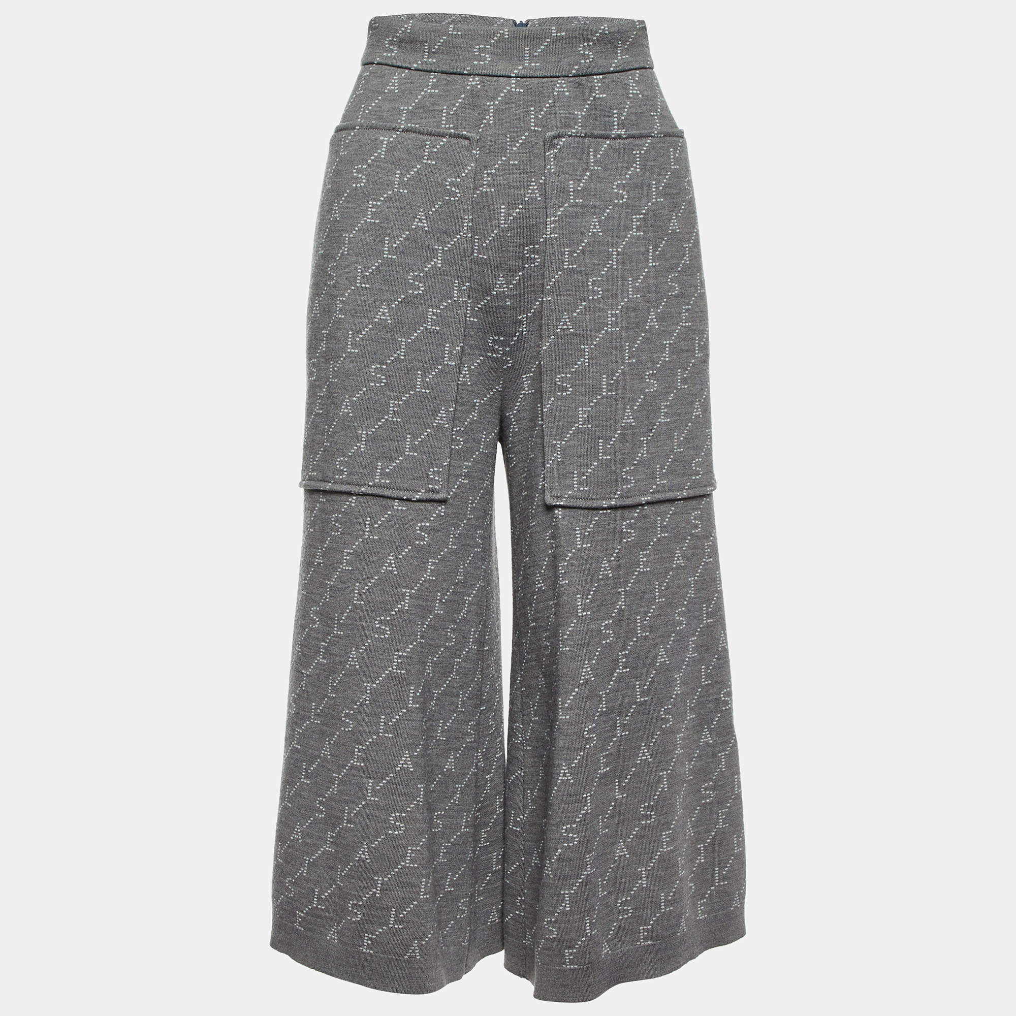 Pre Owned Stella McCartney Grey Monogram Virgin Wool Cropped Lounge Pants XXS