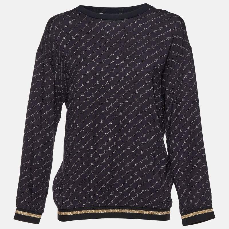 Pre Owned Stella McCartney Navy Blue Logo Printed Jersey Jumper S