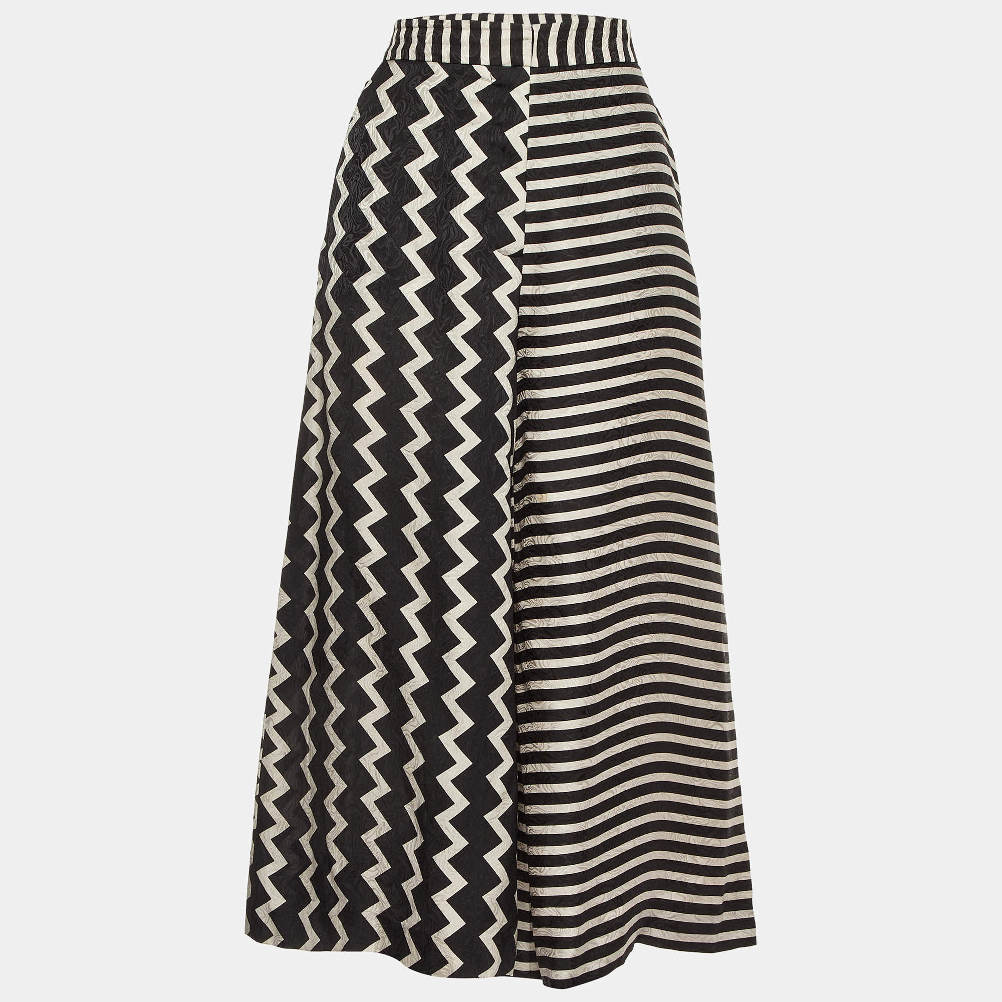 مملوكة مسبقًا Stella McCartney Black/White Chevron & Stripes Print Jacquard Silk Pants S