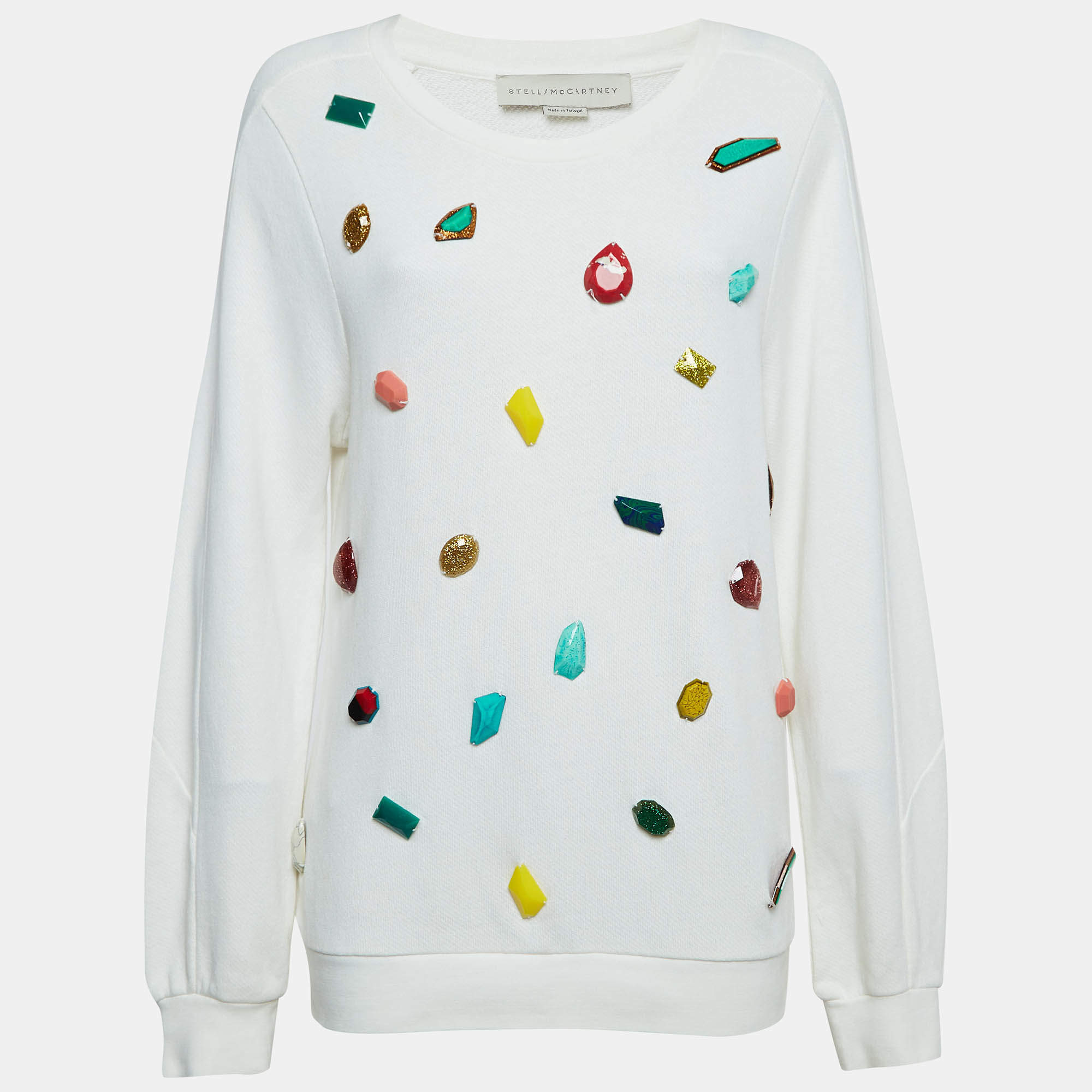 Pre Owned Stella McCartney White Natural Stones Detail Cotton Sweatshirt M