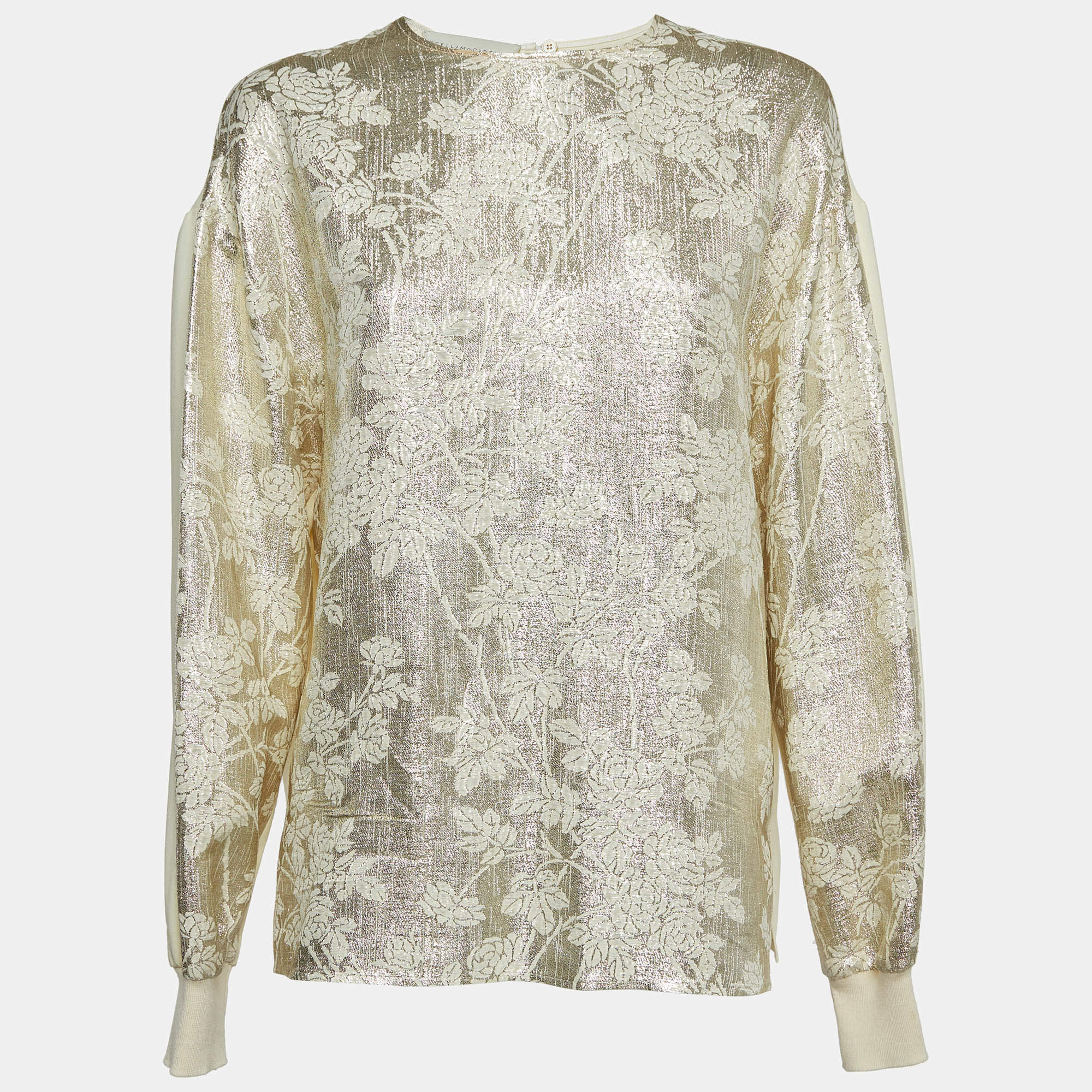 Pre Owned Stella McCartney Cream/Gold Brocade Full Sleeves Jumper Top M