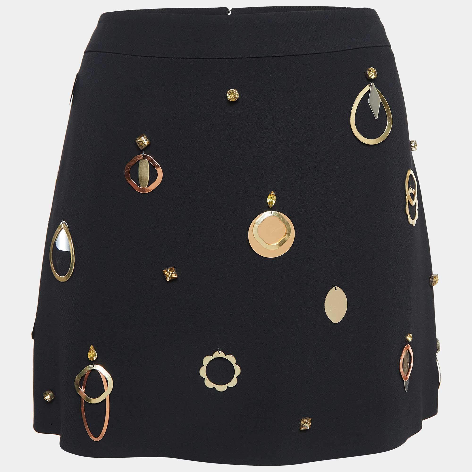 Pre Owned Stella McCartney Black Crepe Jewel Detail Mini Skirt M