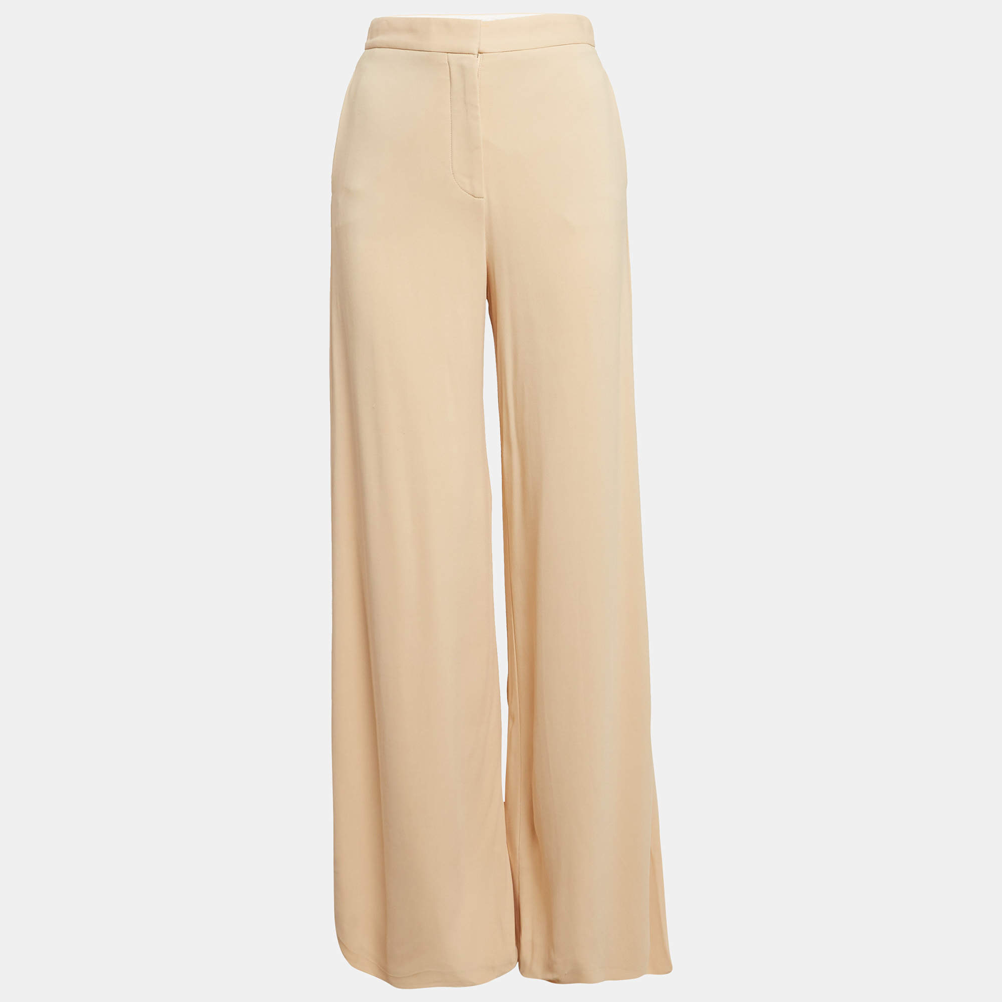 Pre Owned Stella McCartney Beige Crepe Wide Leg Pants XS