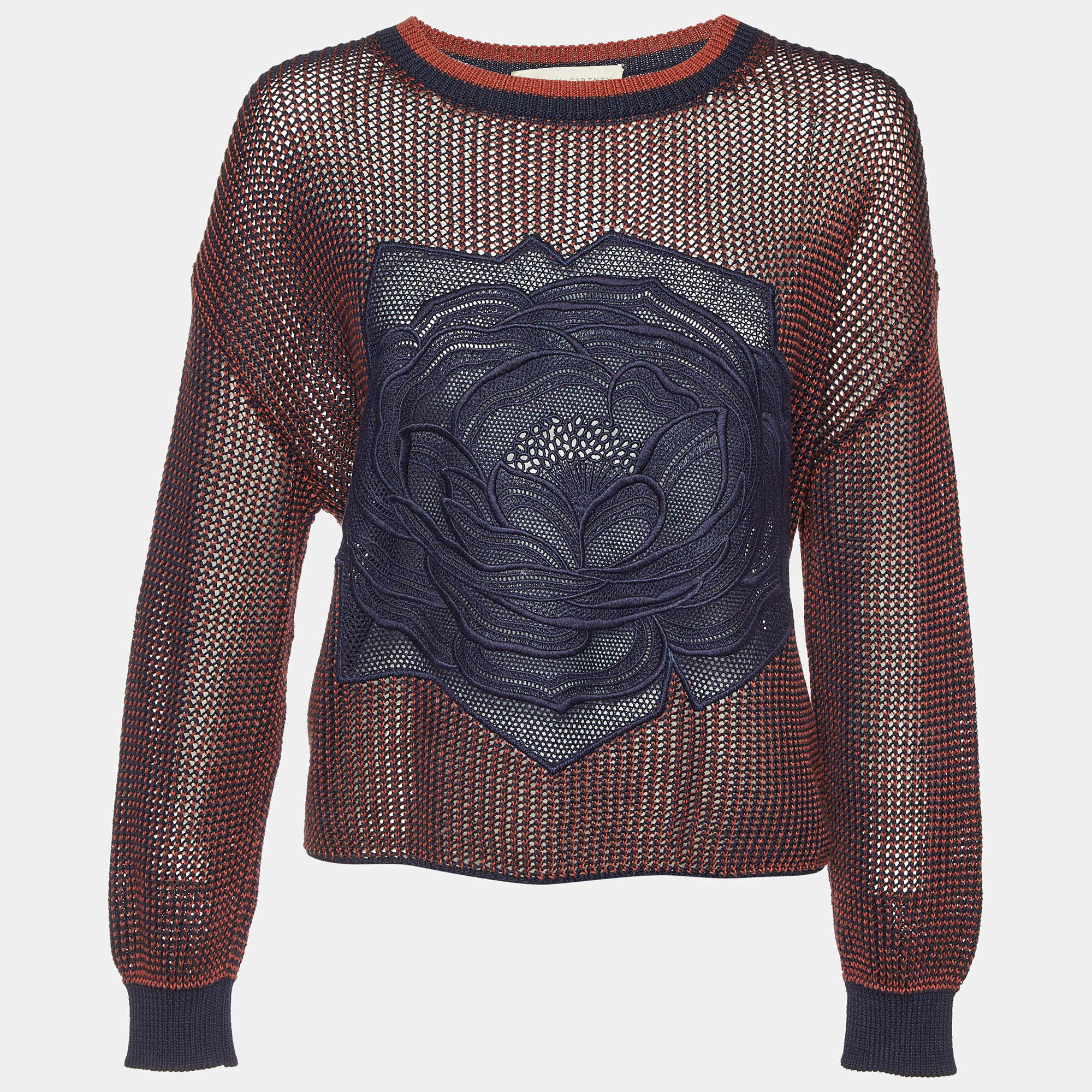 Pre Owned Stella McCartney Navy Blue Floral Patched Knit Sweater S