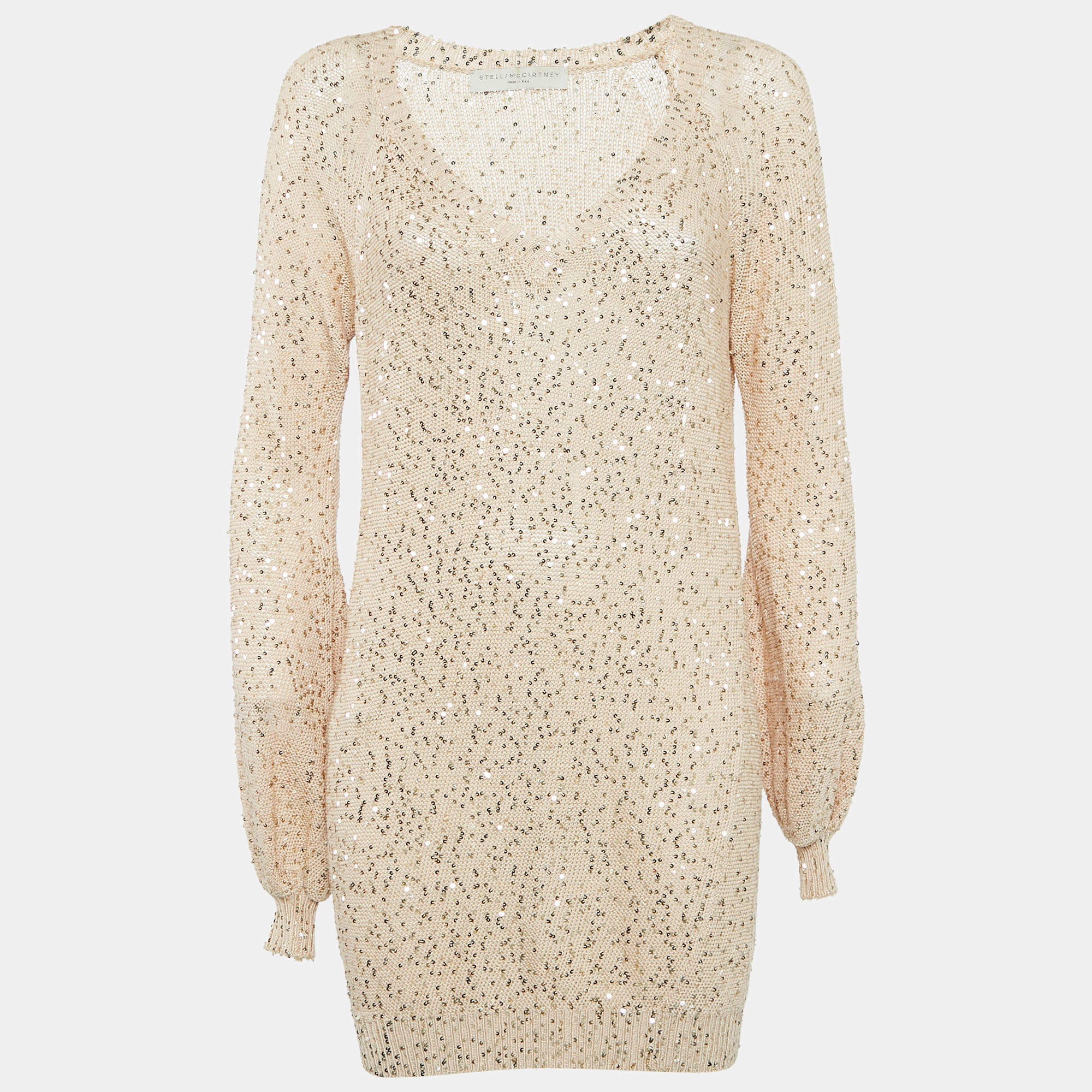 Pre Owned Stella McCartney Beige Sequined Crochet Knit Sweater Dress S